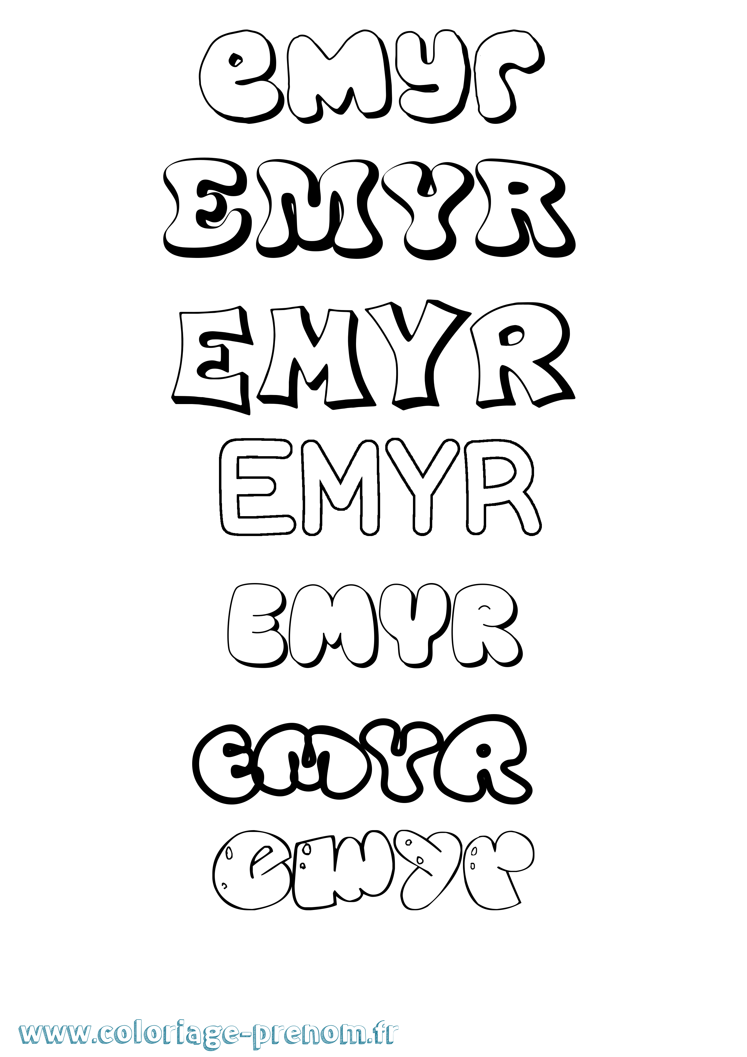 Coloriage prénom Emyr Bubble