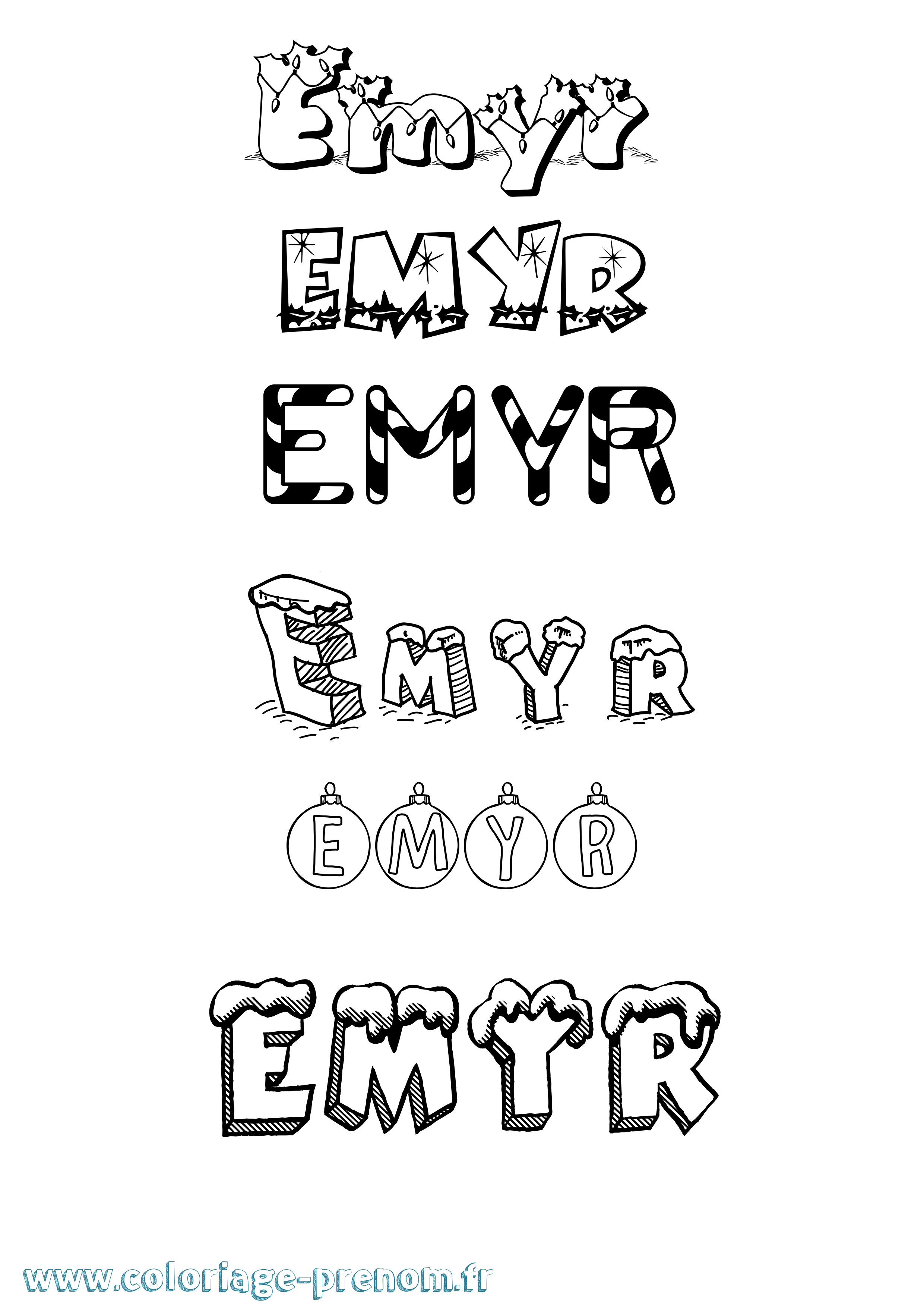 Coloriage prénom Emyr Noël
