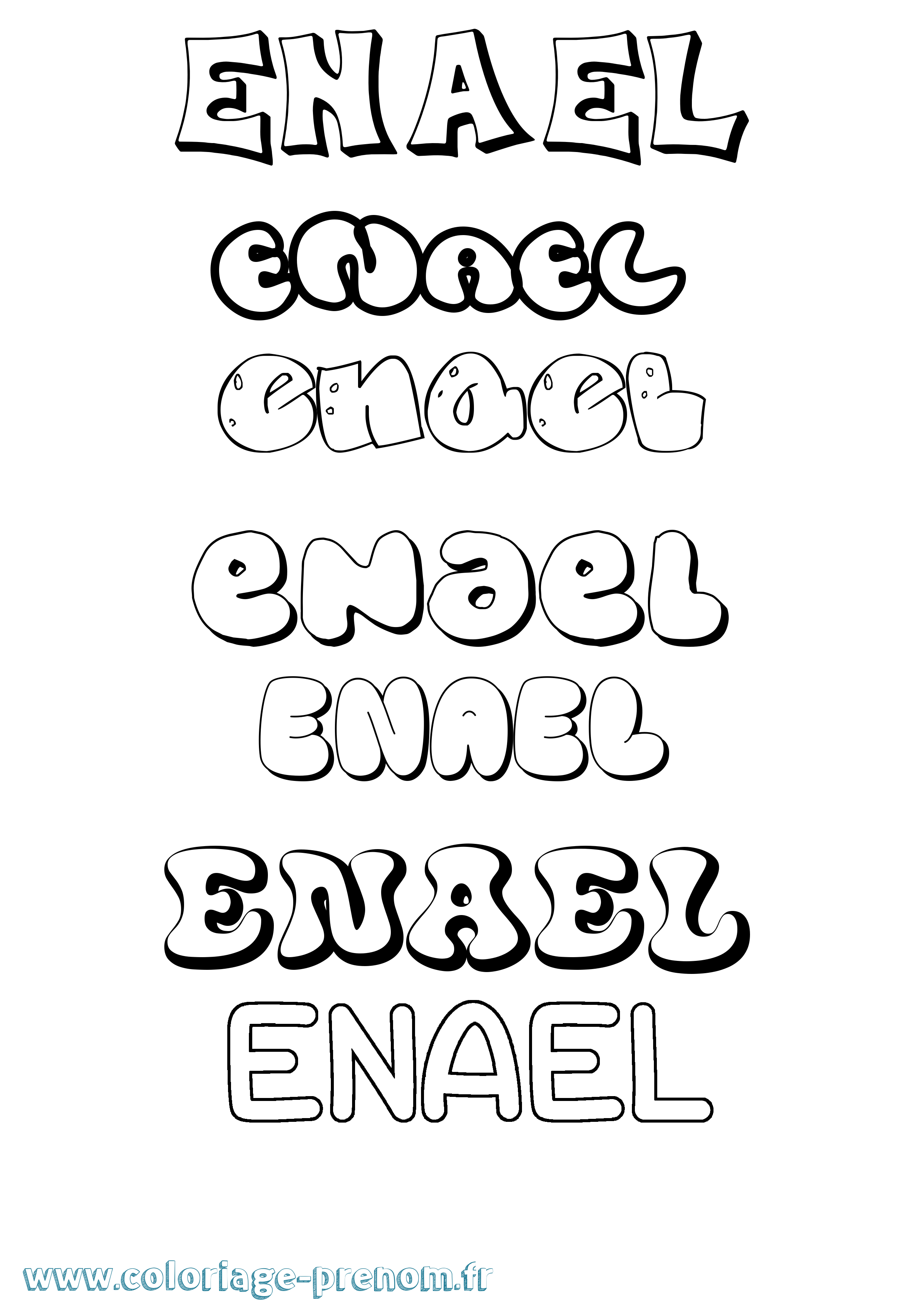 Coloriage prénom Enael Bubble