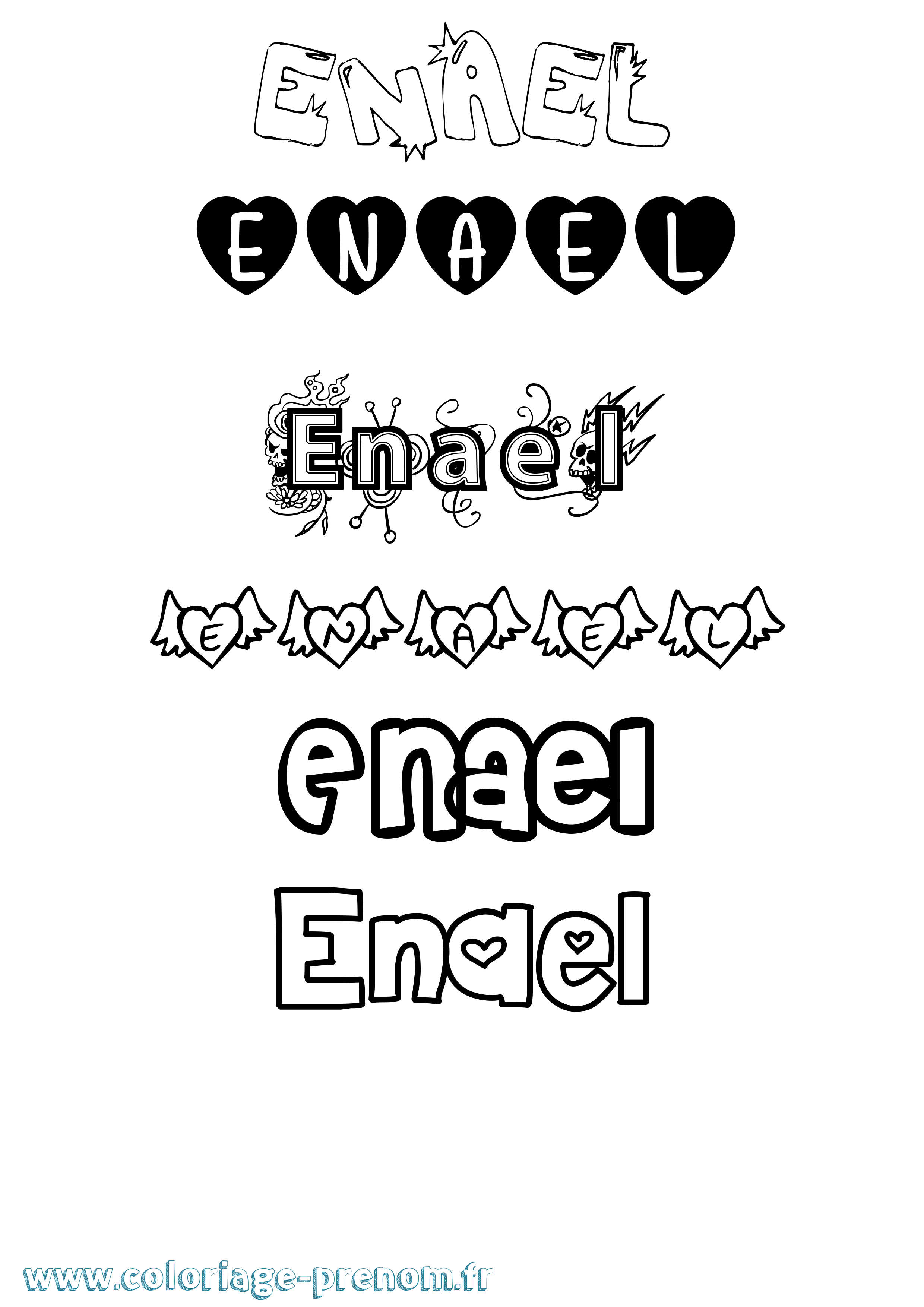 Coloriage prénom Enael Girly