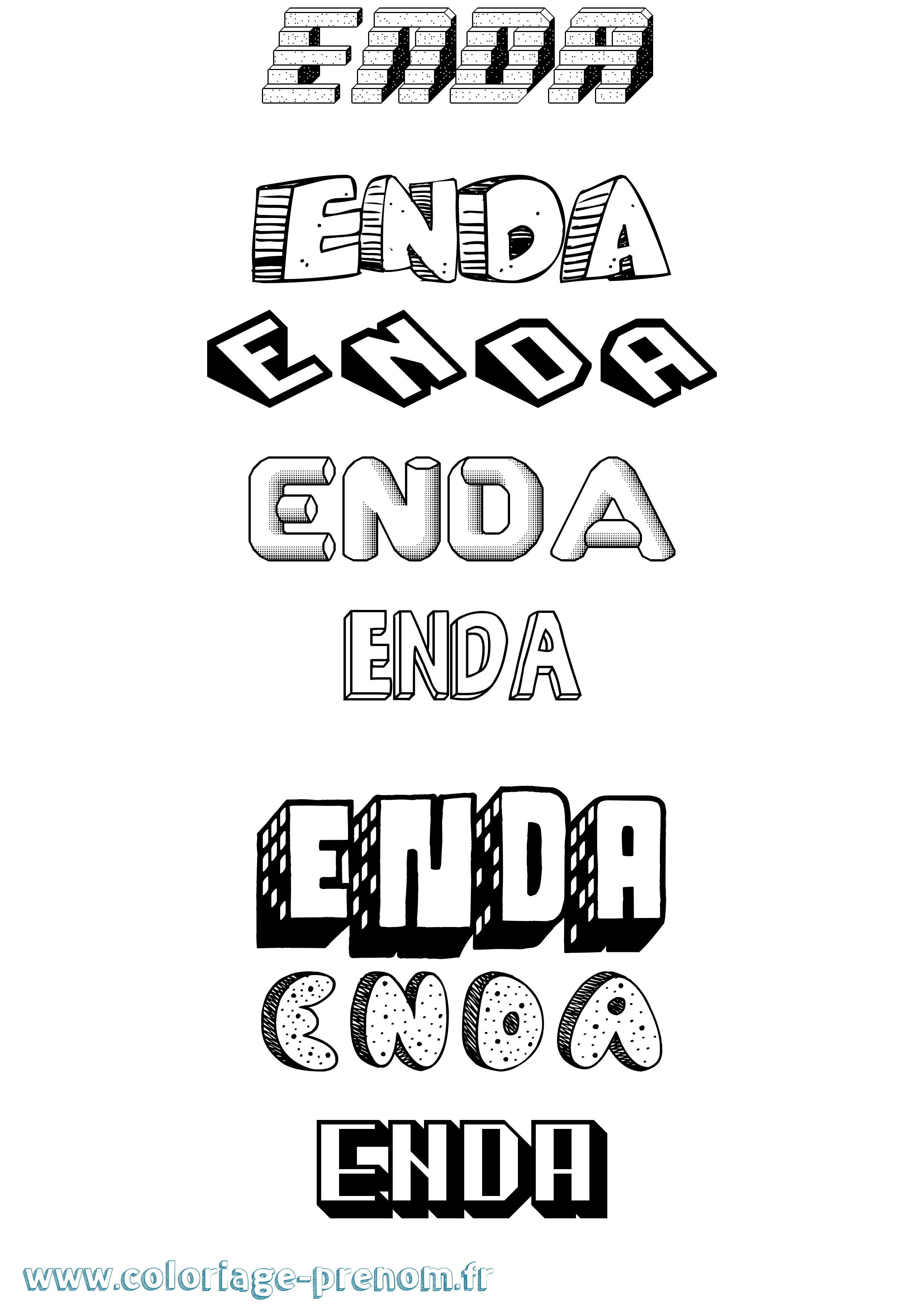 Coloriage Enda Effet 3D Coloriage prénom Enda Effet 3D