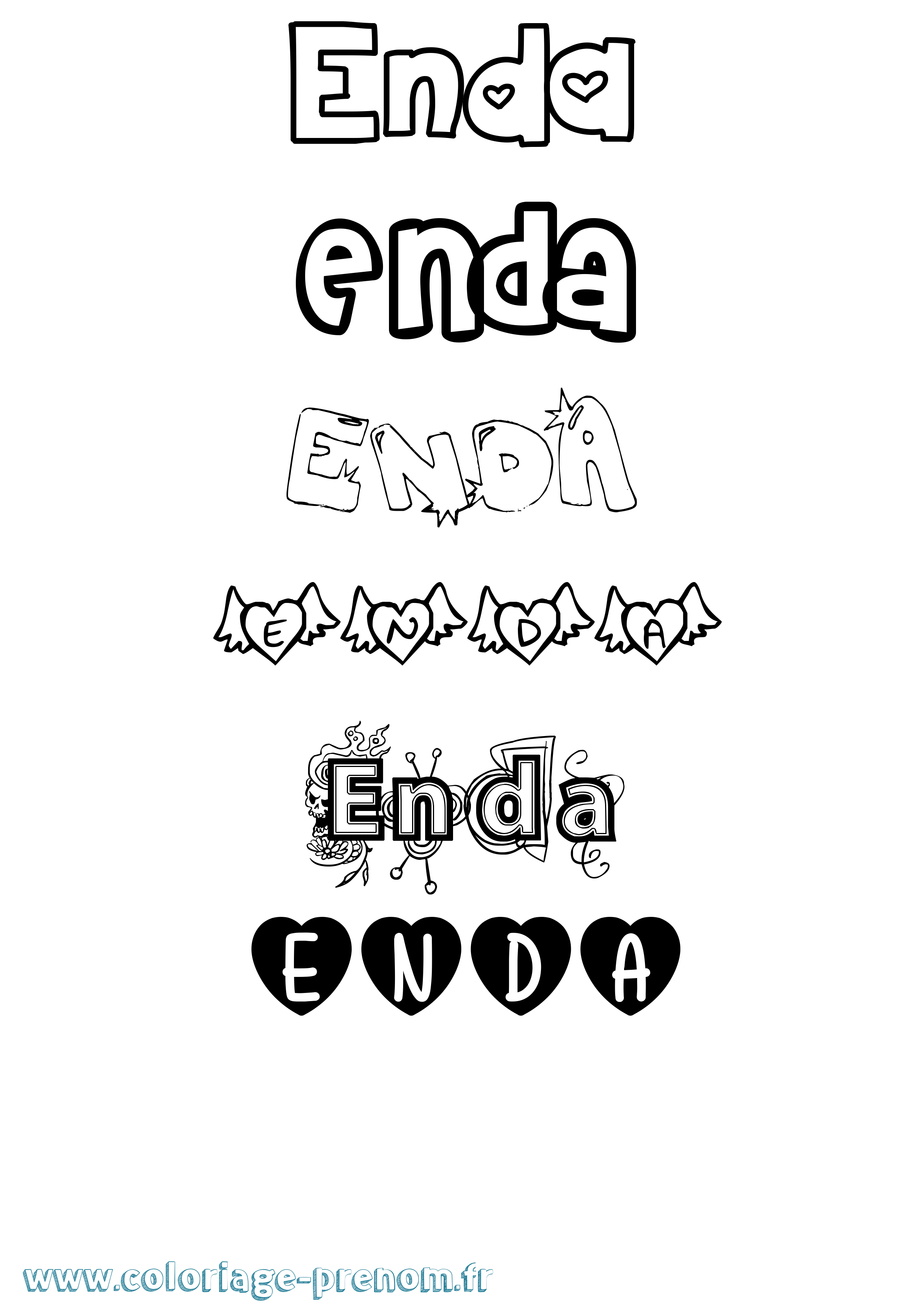 Coloriage Enda Girly Coloriage prénom Enda Girly