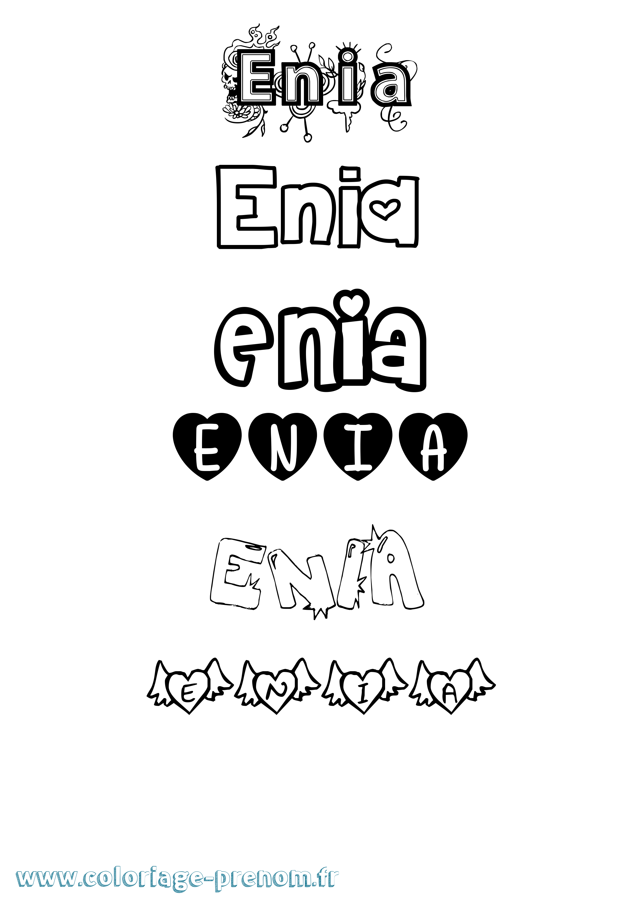 Coloriage prénom Enia Girly