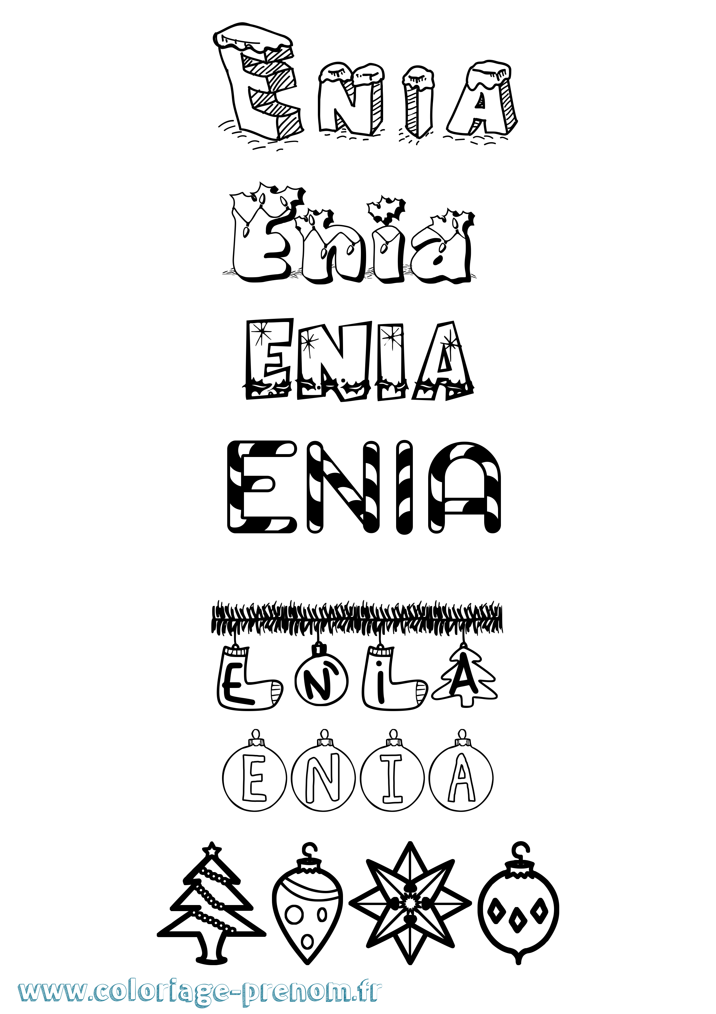 Coloriage prénom Enia Noël