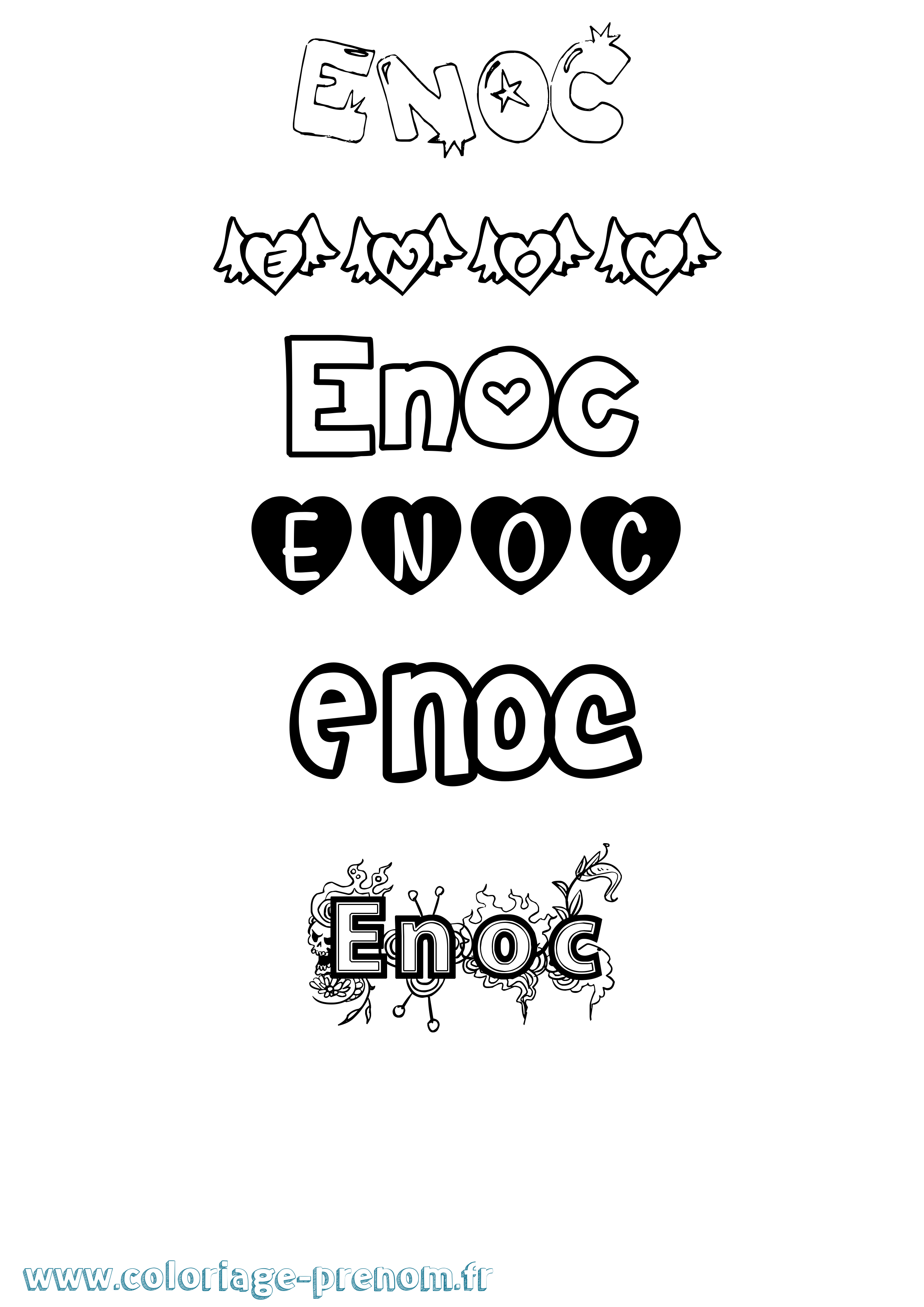 Coloriage prénom Enoc Girly