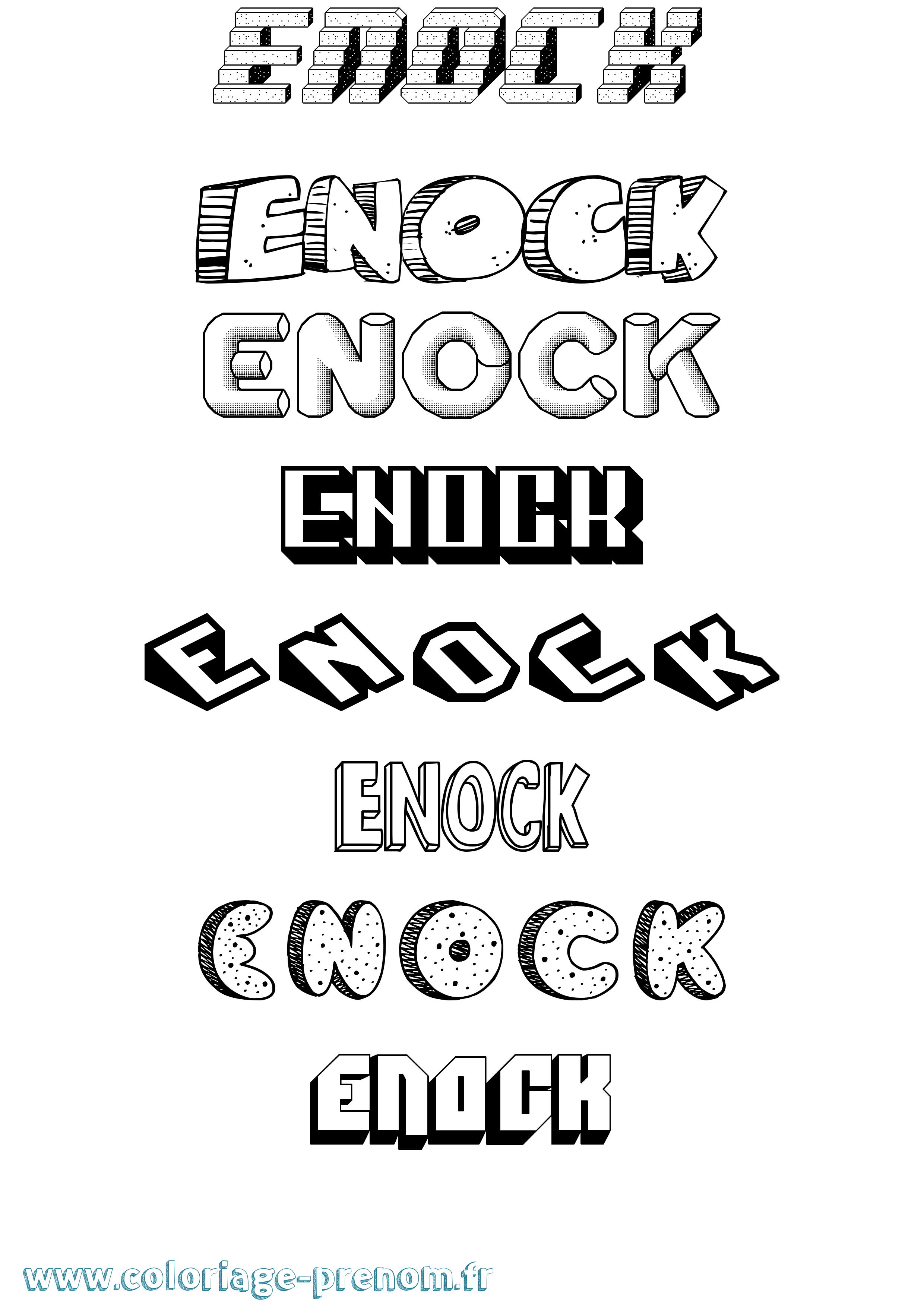 Coloriage prénom Enock Effet 3D