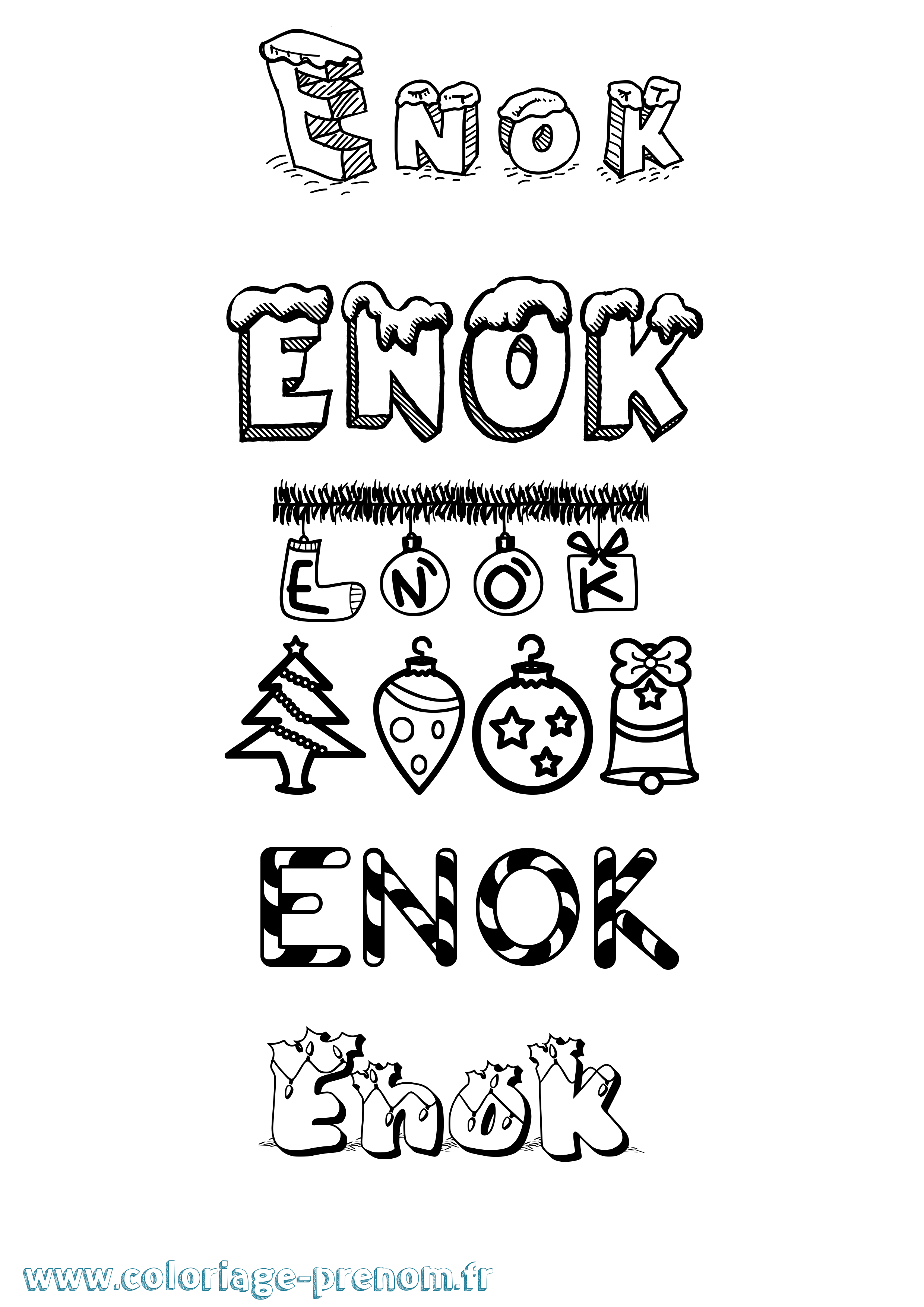 Coloriage prénom Enok Noël