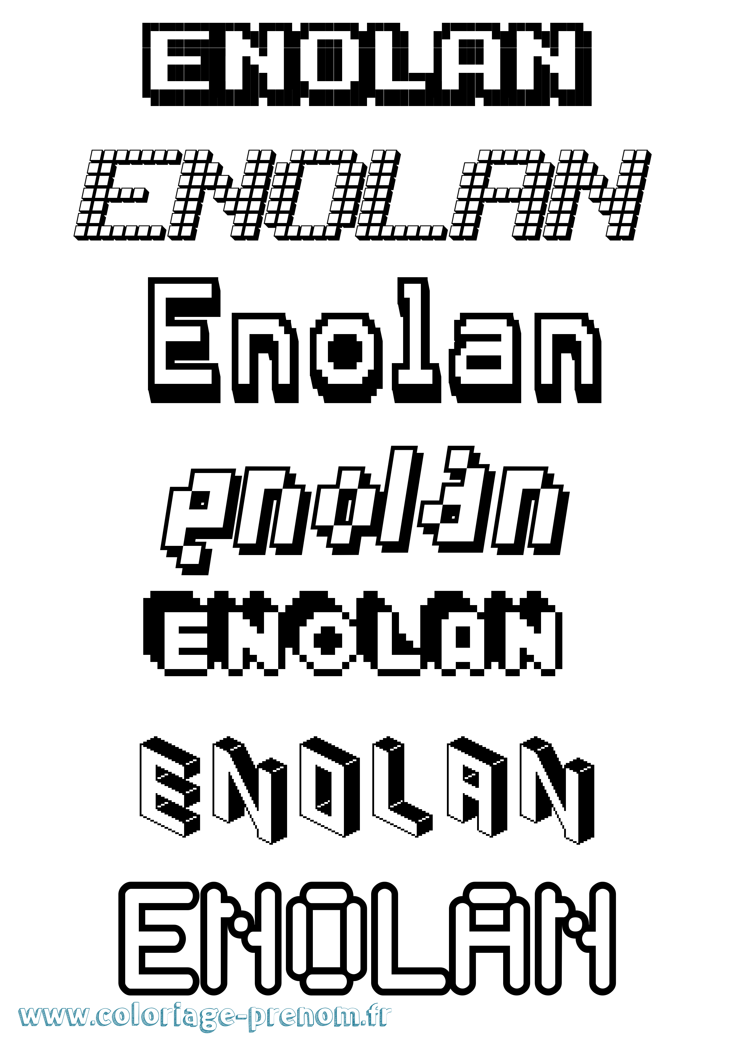Coloriage prénom Enolan Pixel