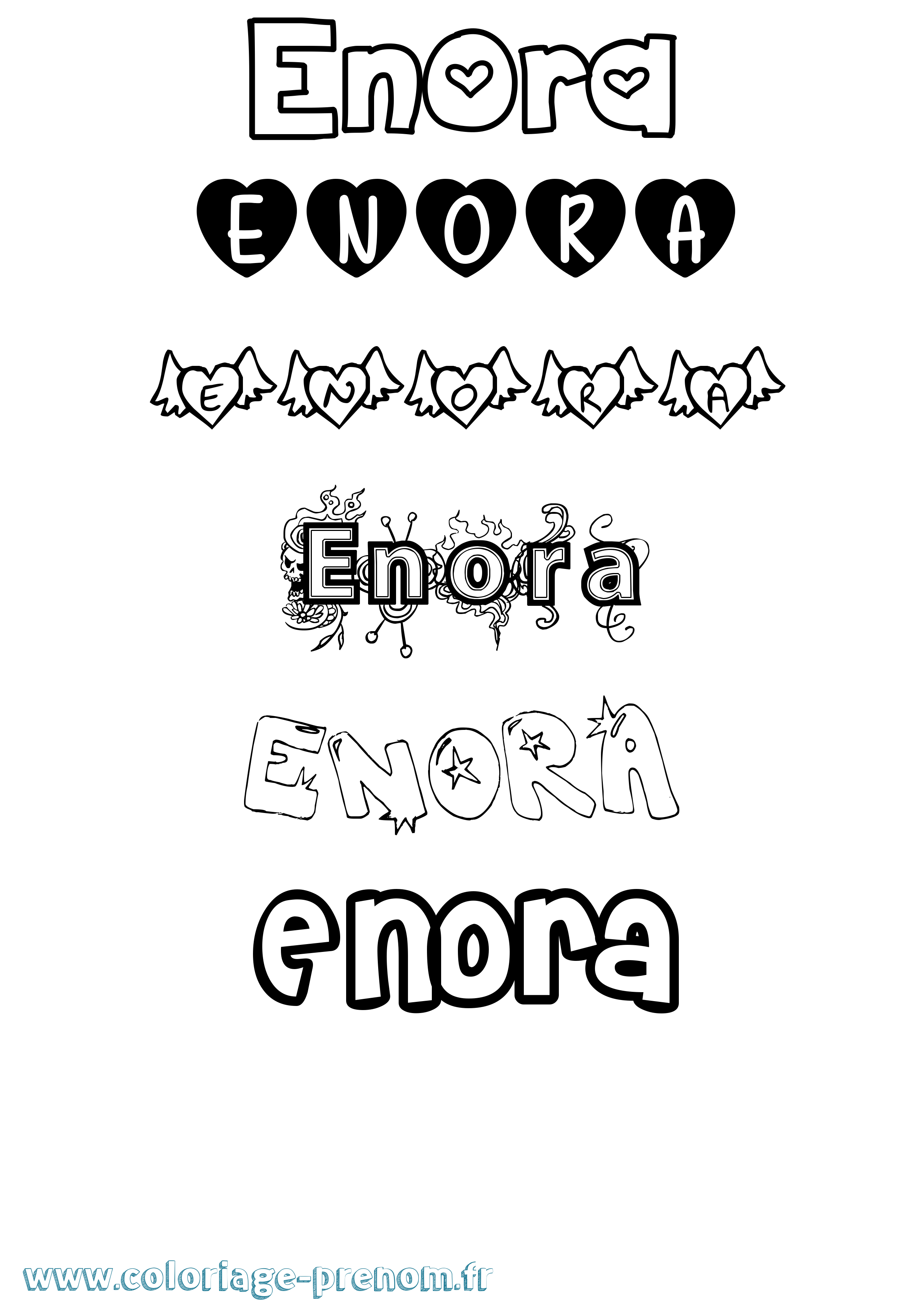 Coloriage Enora Girly Coloriage prénom Enora Girly