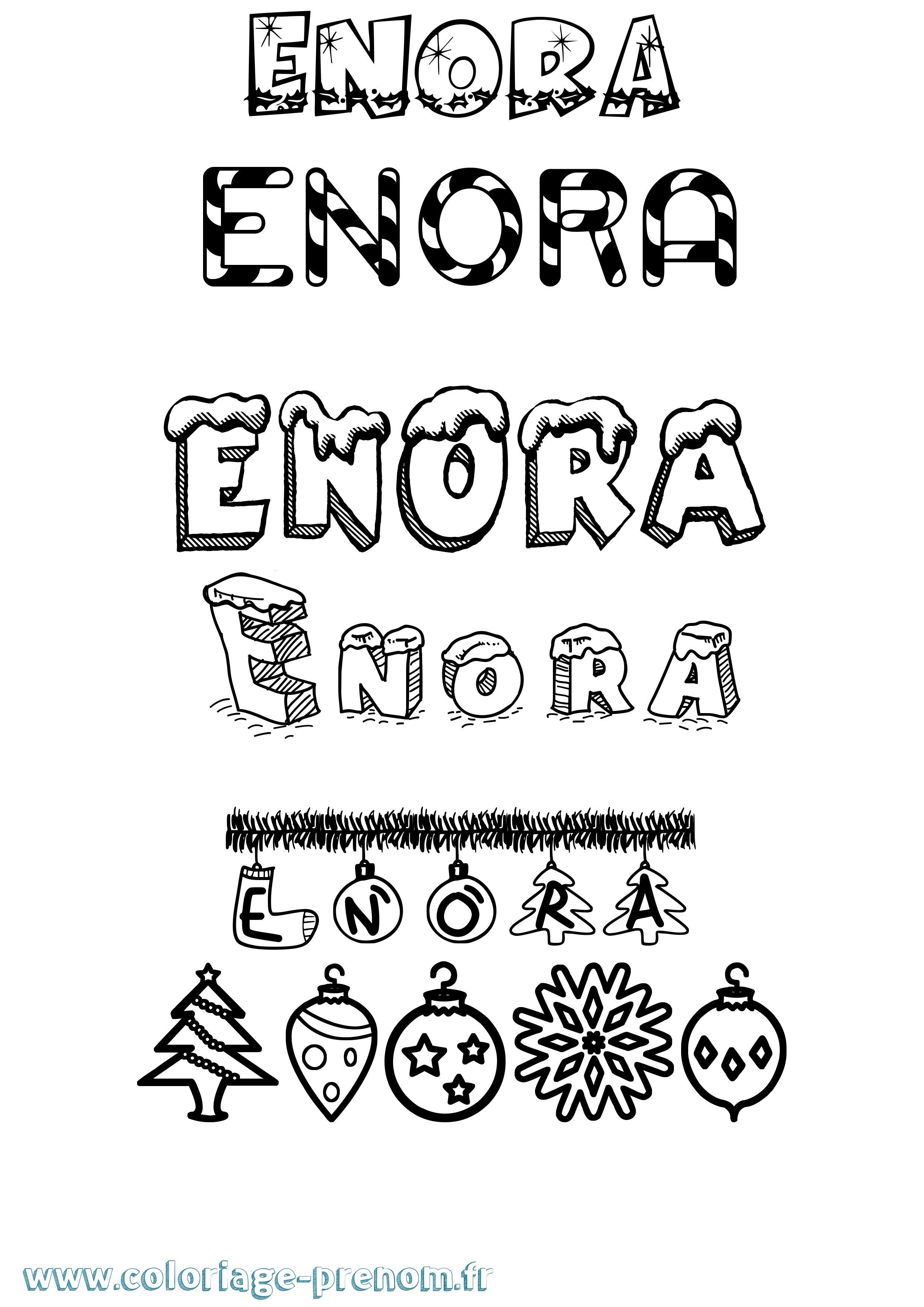 Coloriage Enora Noël Coloriage prénom Enora Noël