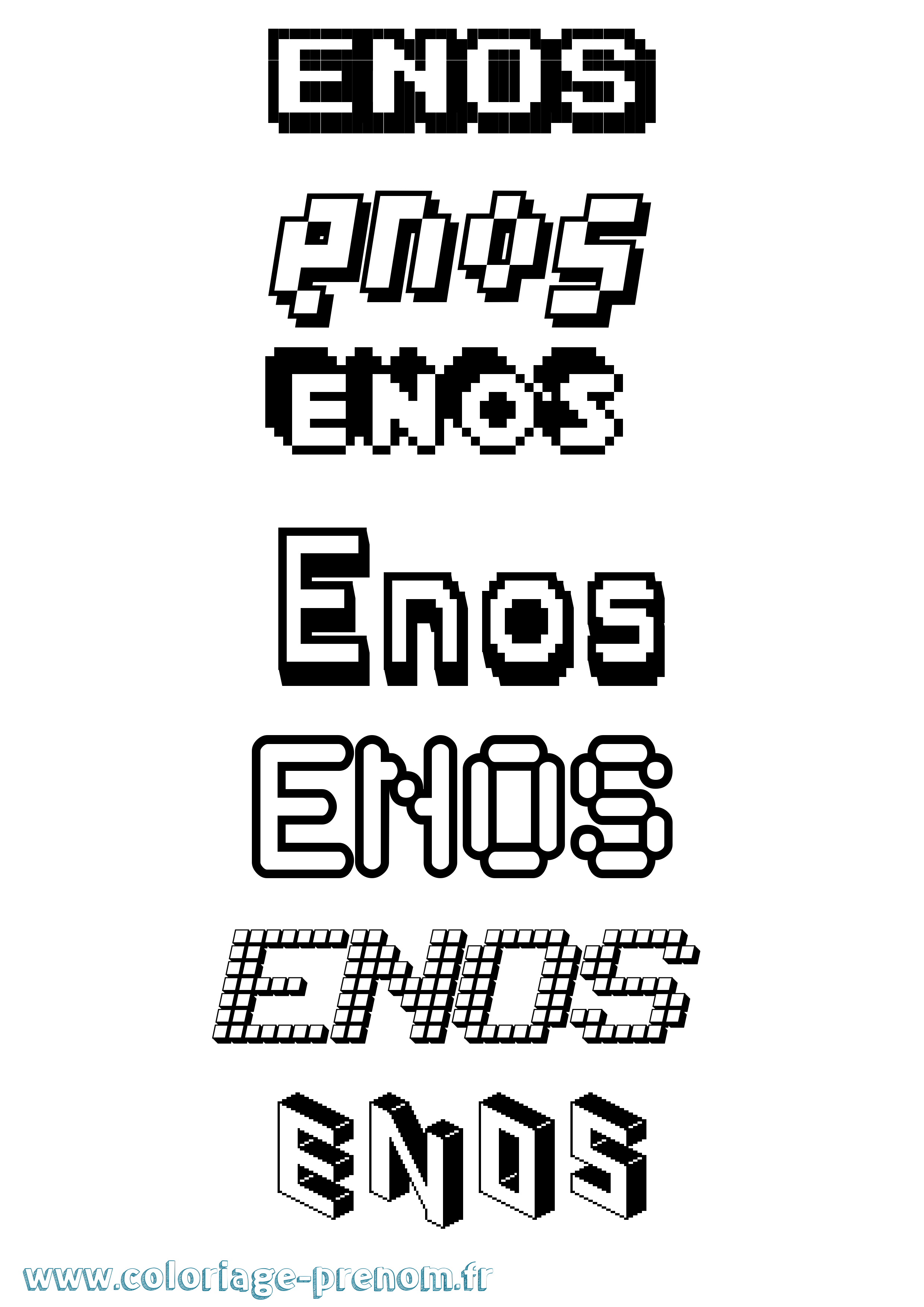 Coloriage prénom Enos Pixel