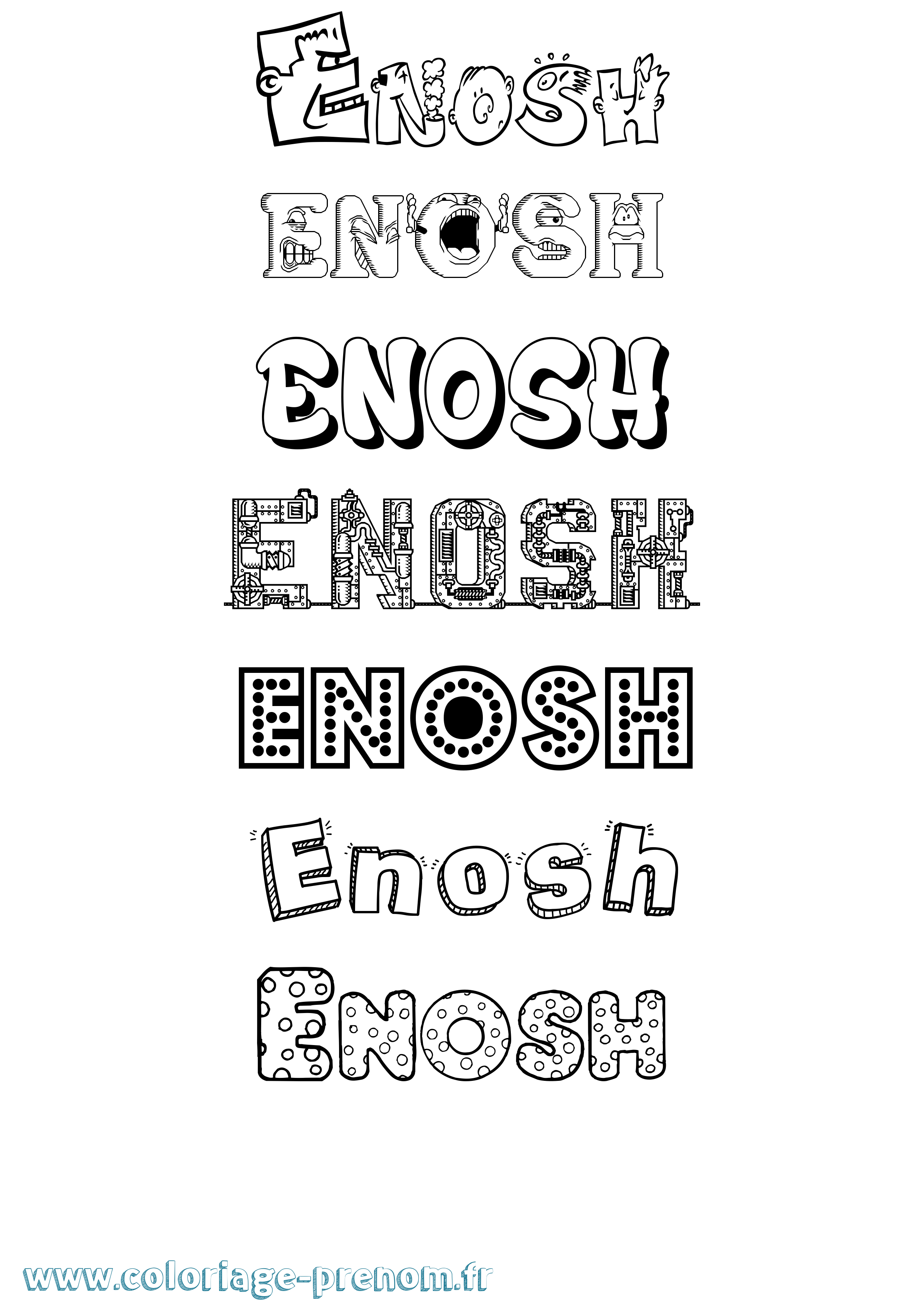 Coloriage prénom Enosh Fun