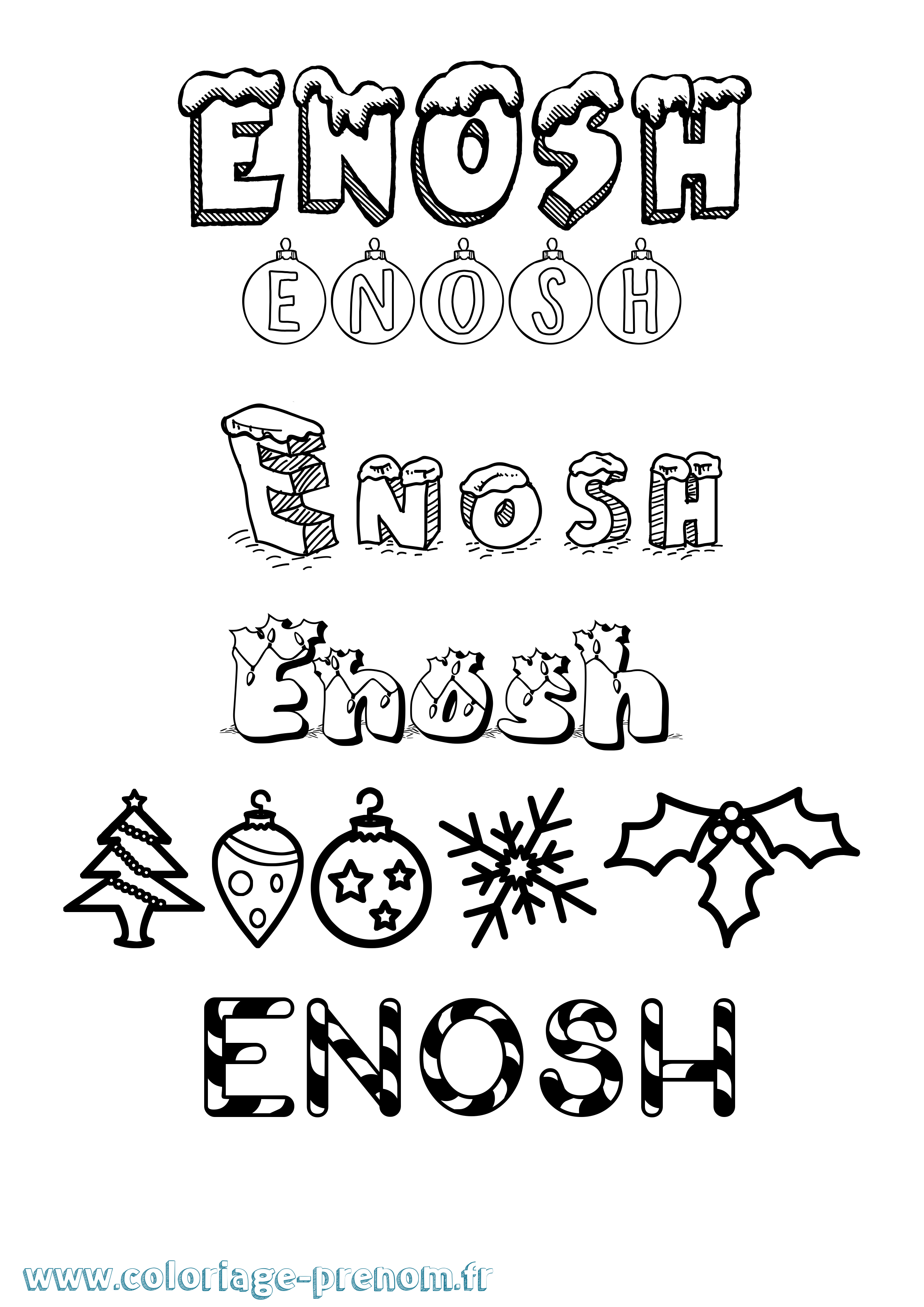 Coloriage prénom Enosh Noël