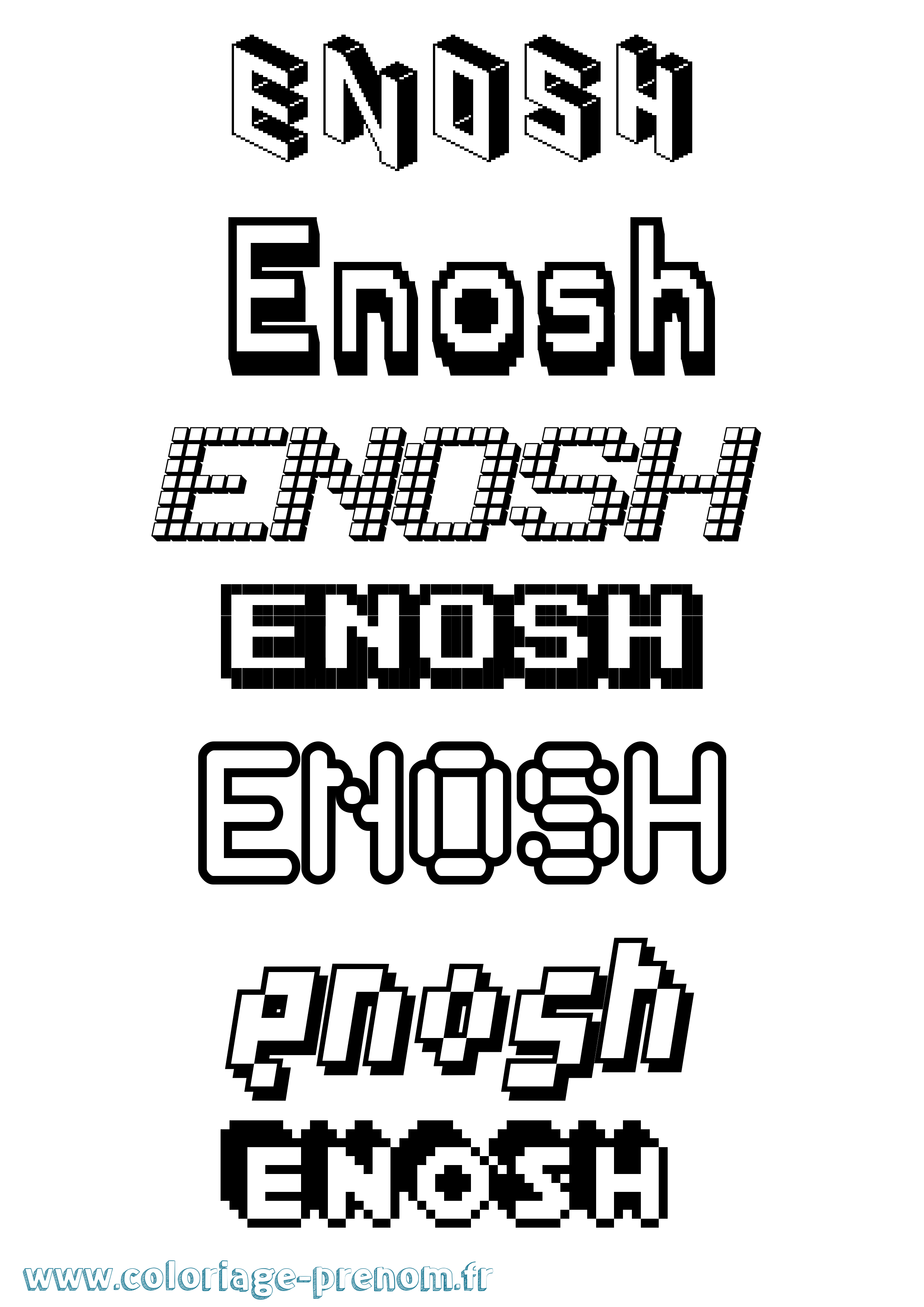 Coloriage prénom Enosh Pixel