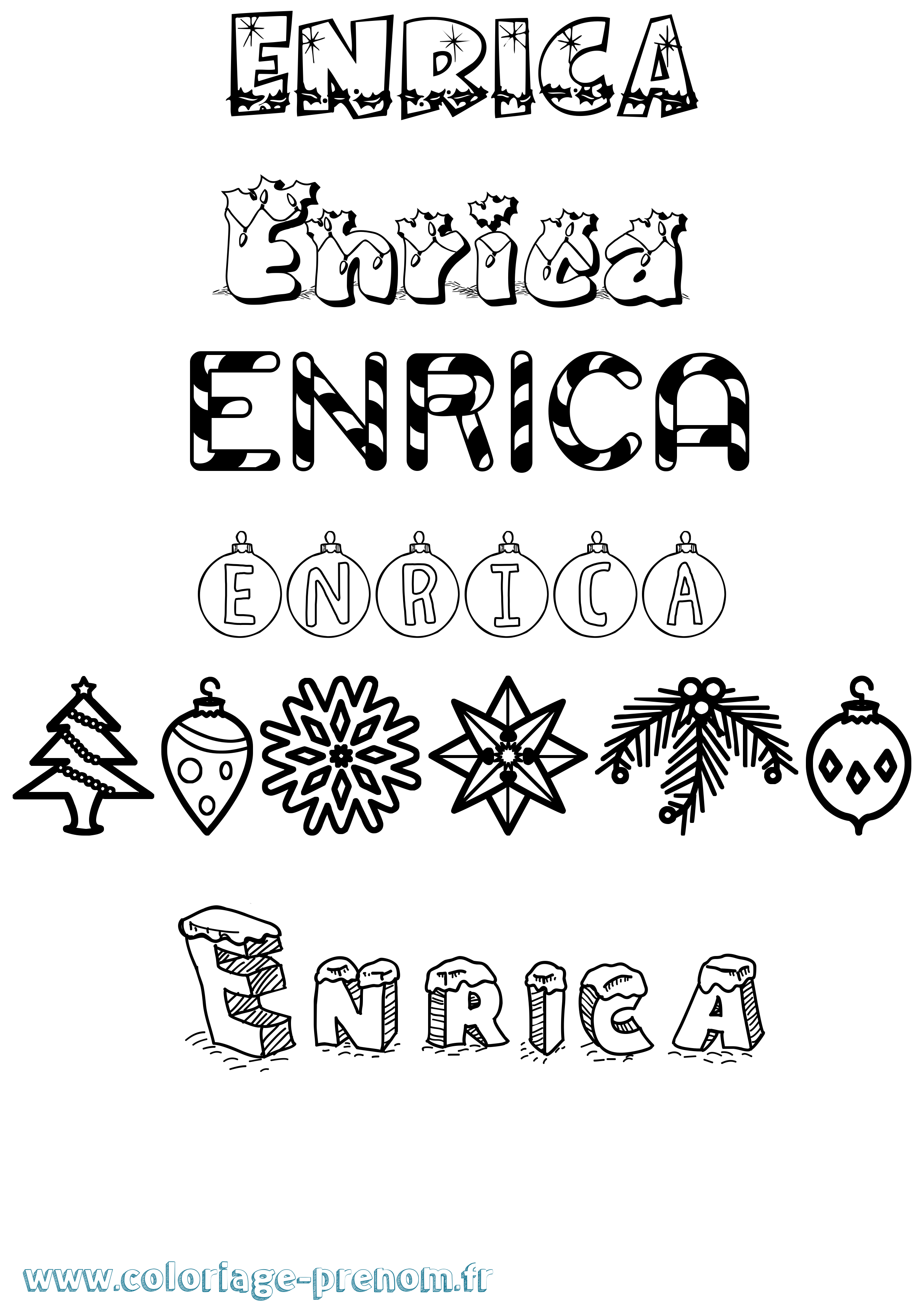 Coloriage Enrica Noël Coloriage prénom Enrica Noël