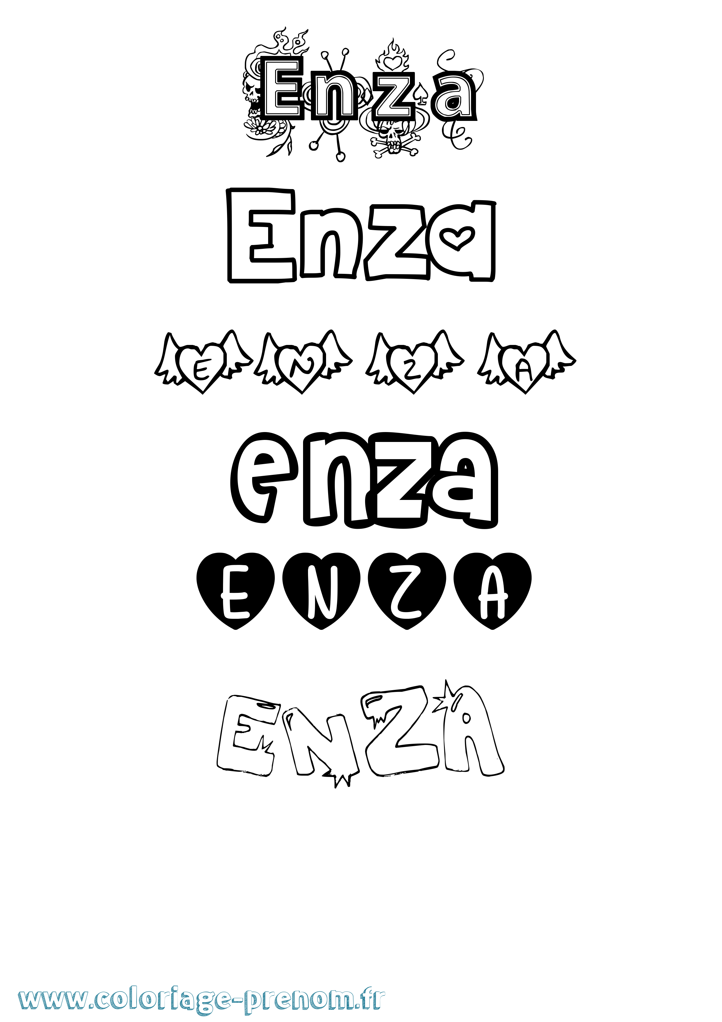 Coloriage Enza Girly Coloriage prénom Enza Girly