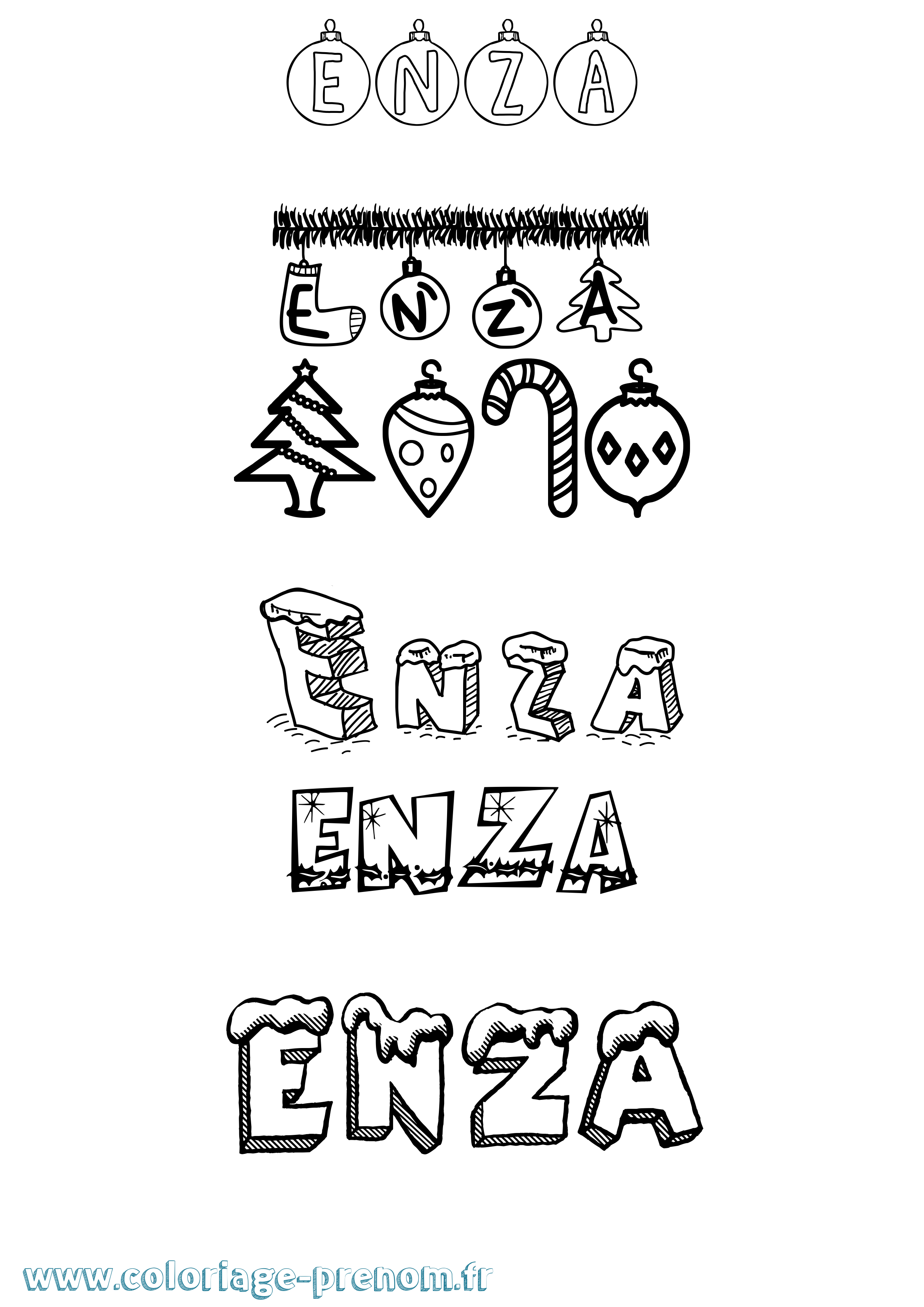 Coloriage Enza Noël Coloriage prénom Enza Noël