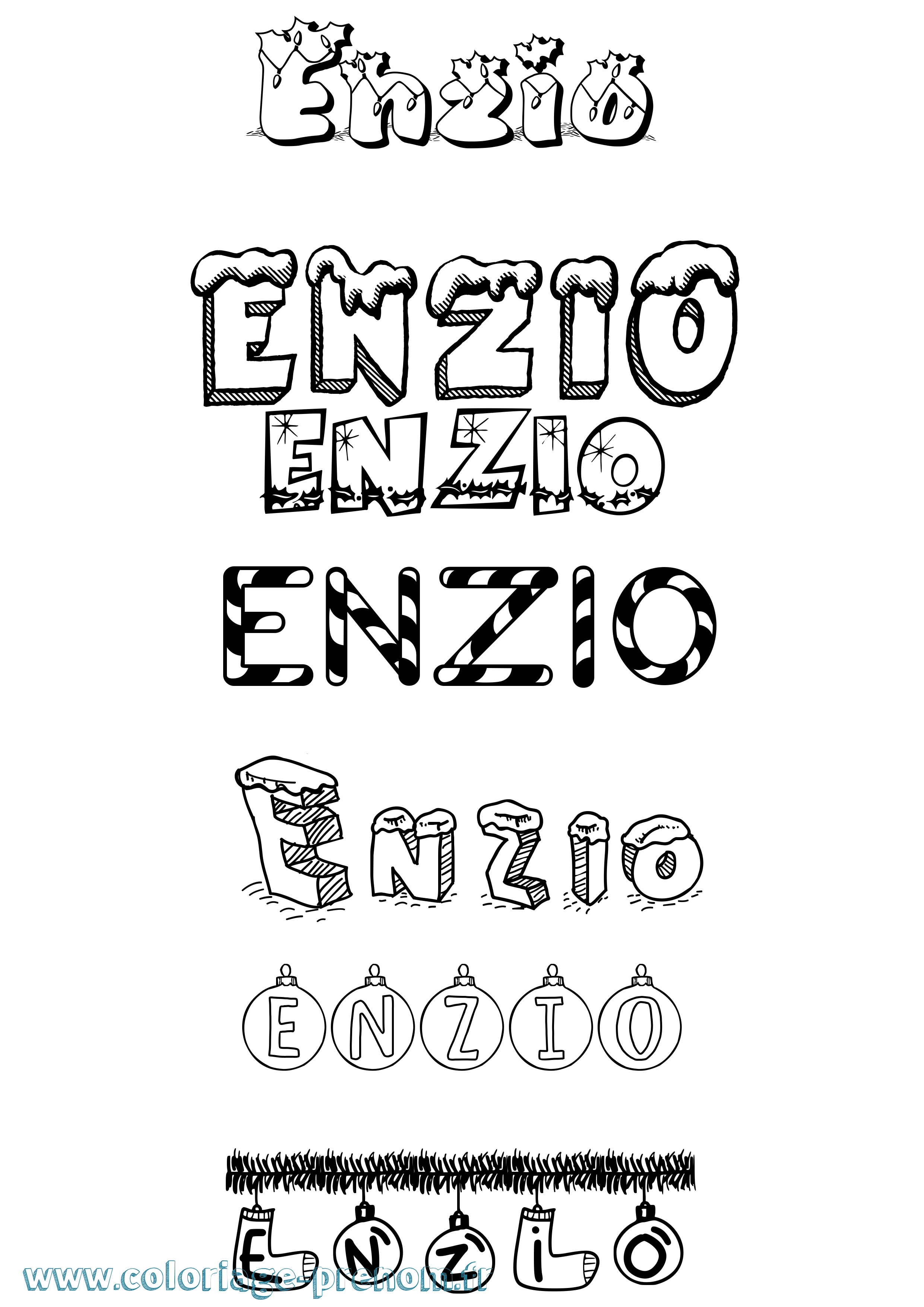 Coloriage Enzio Noël Coloriage prénom Enzio Noël