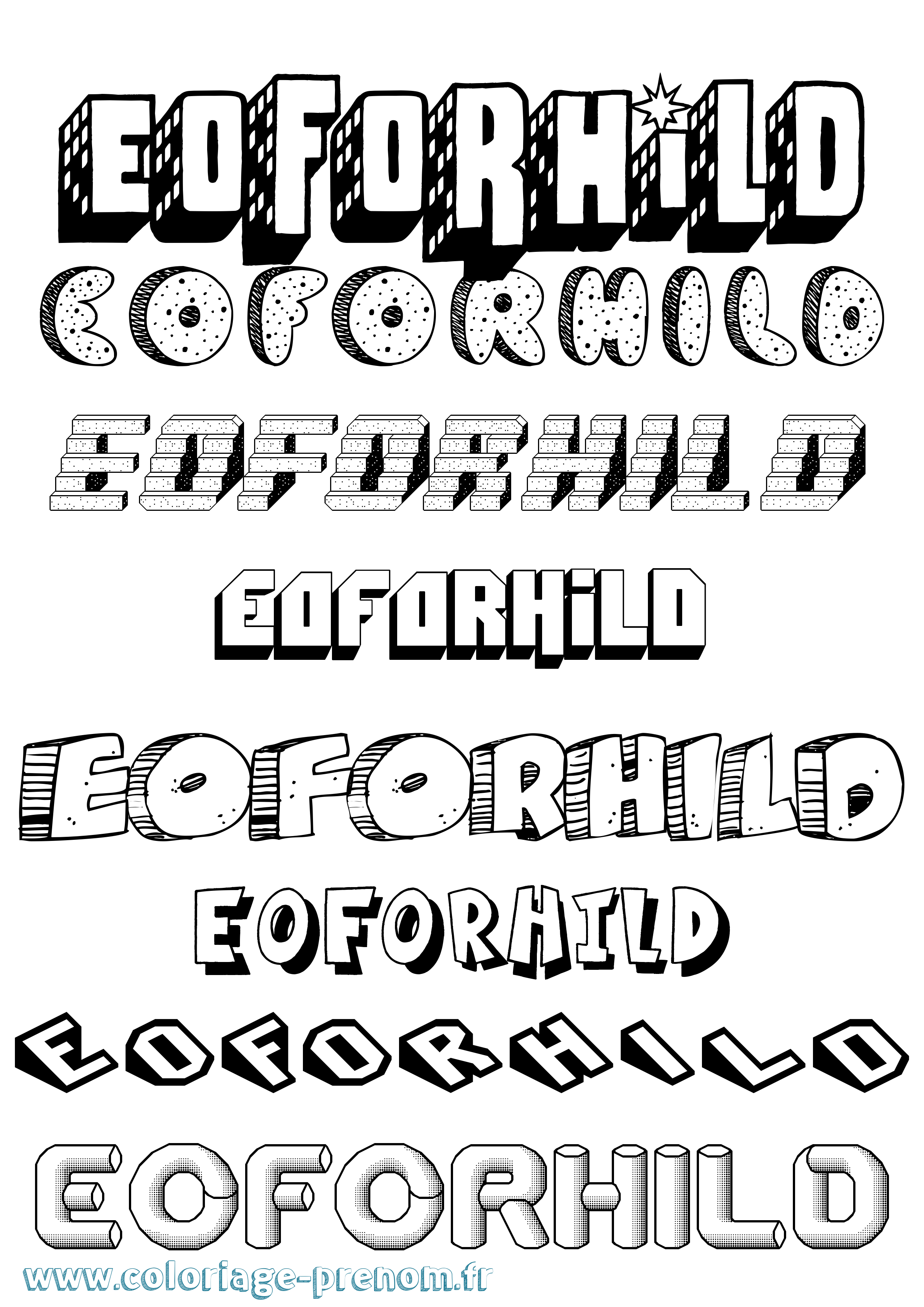 Coloriage prénom Eoforhild Effet 3D