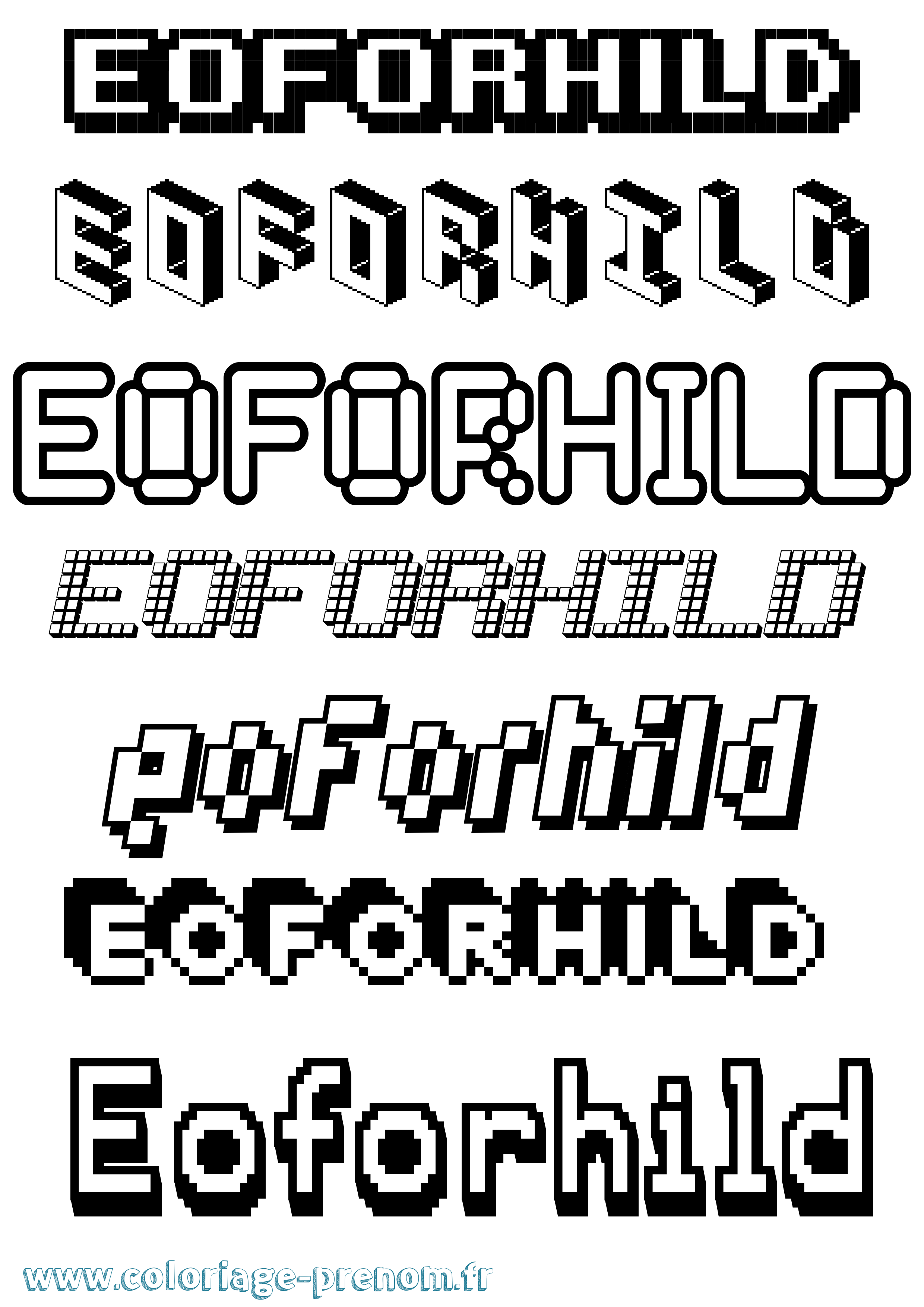 Coloriage prénom Eoforhild Pixel