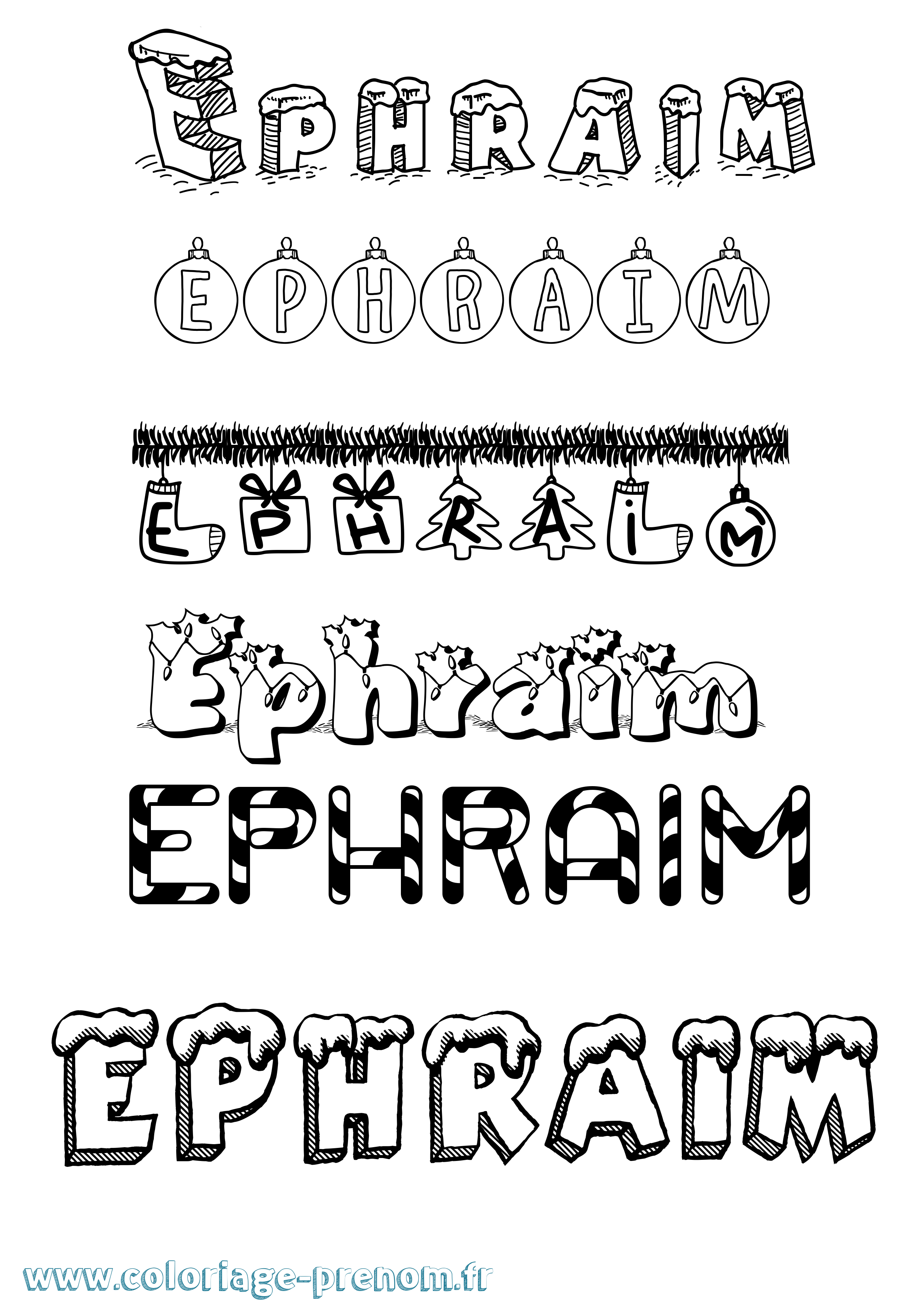 Coloriage Ephraim Noël Coloriage prénom Ephraim Noël
