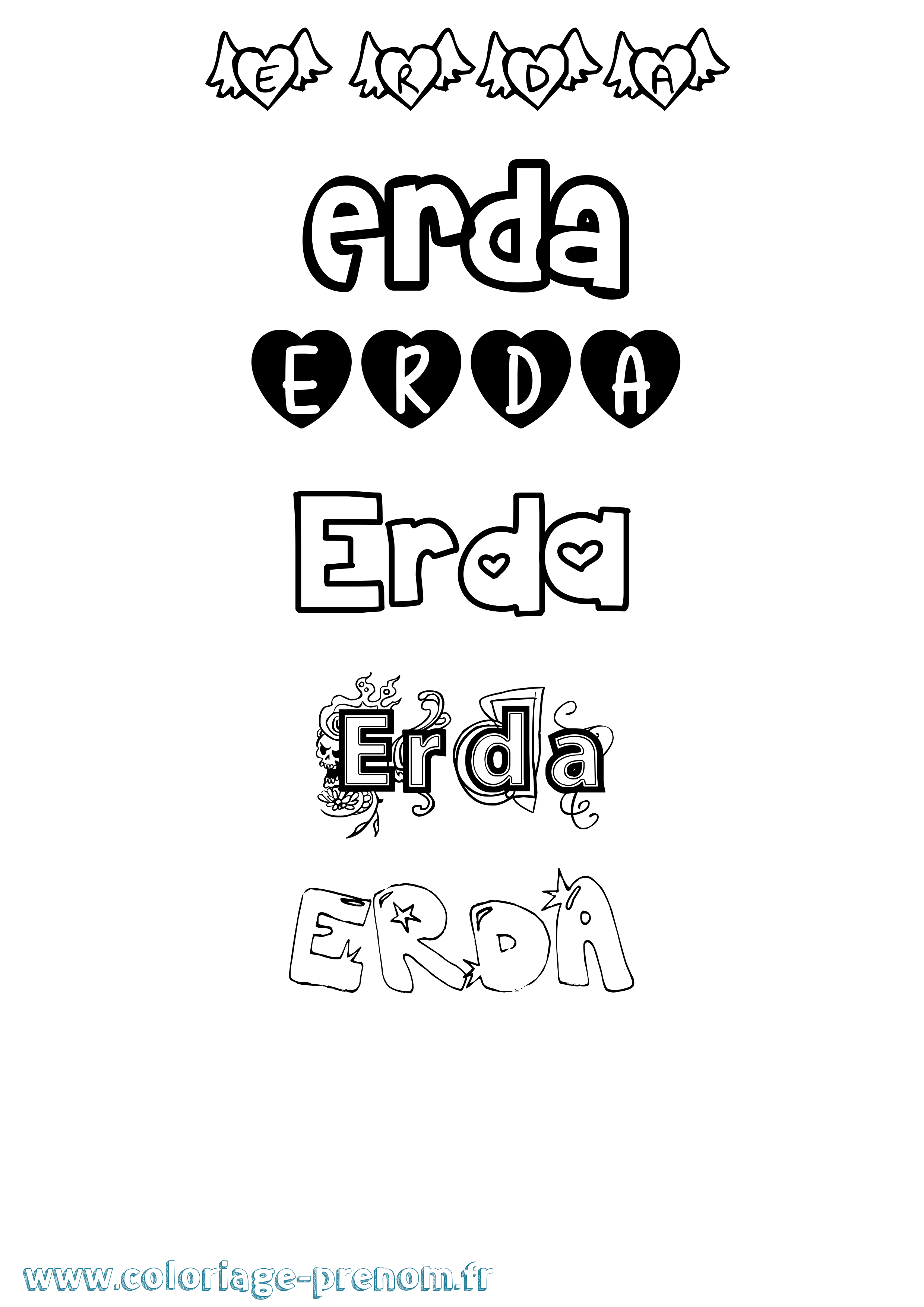 Coloriage prénom Erda Girly
