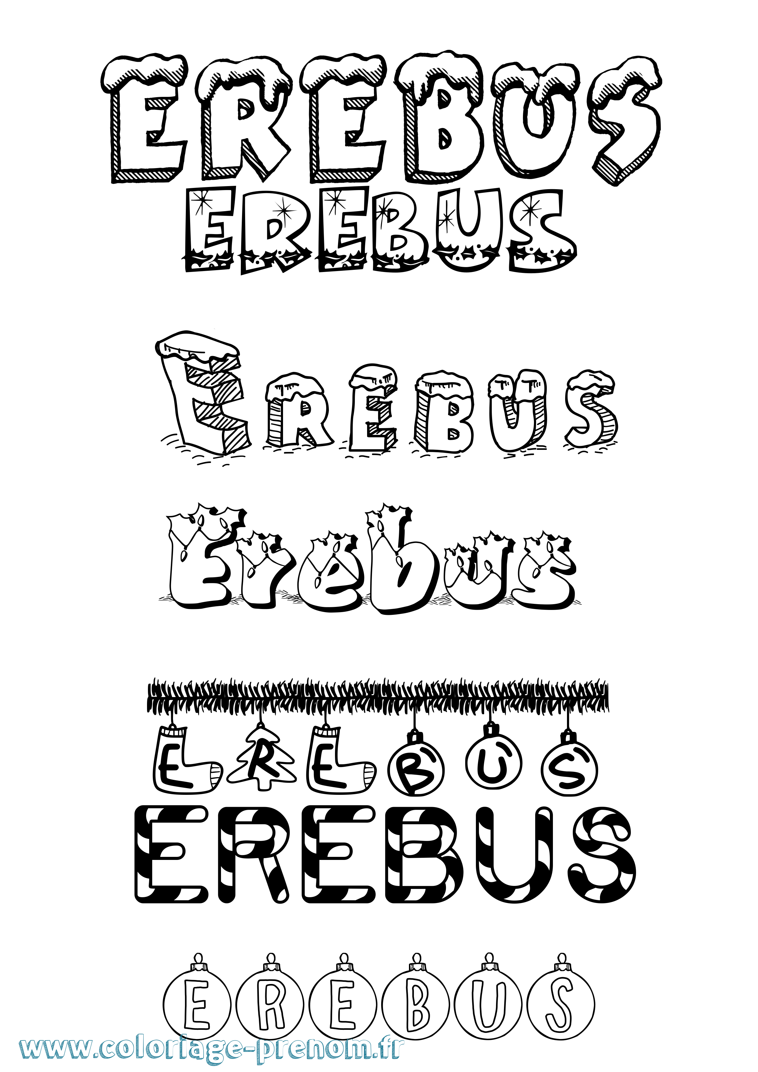 Coloriage prénom Erebus Noël