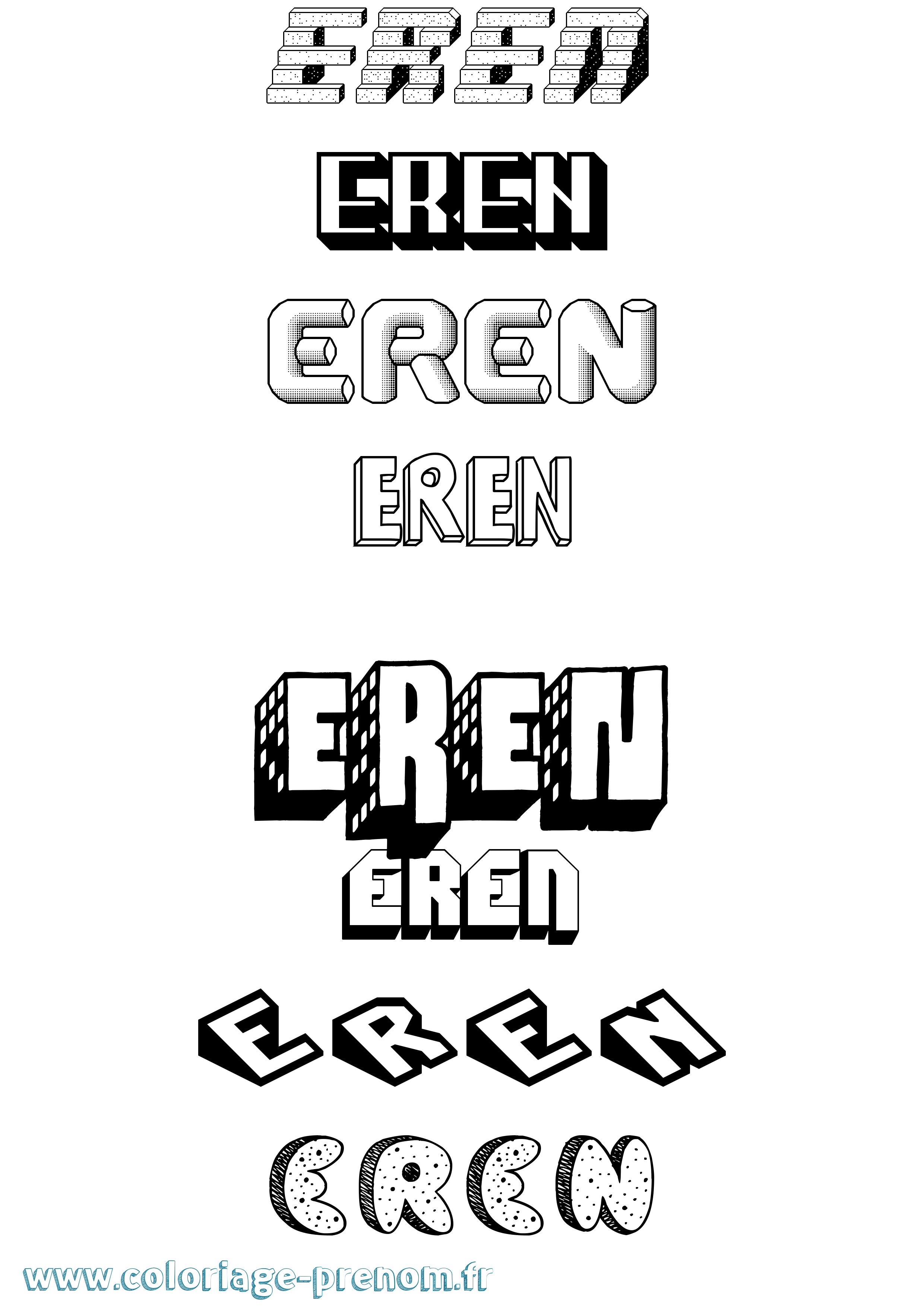 Coloriage Eren Effet 3D Coloriage prénom Eren Effet 3D