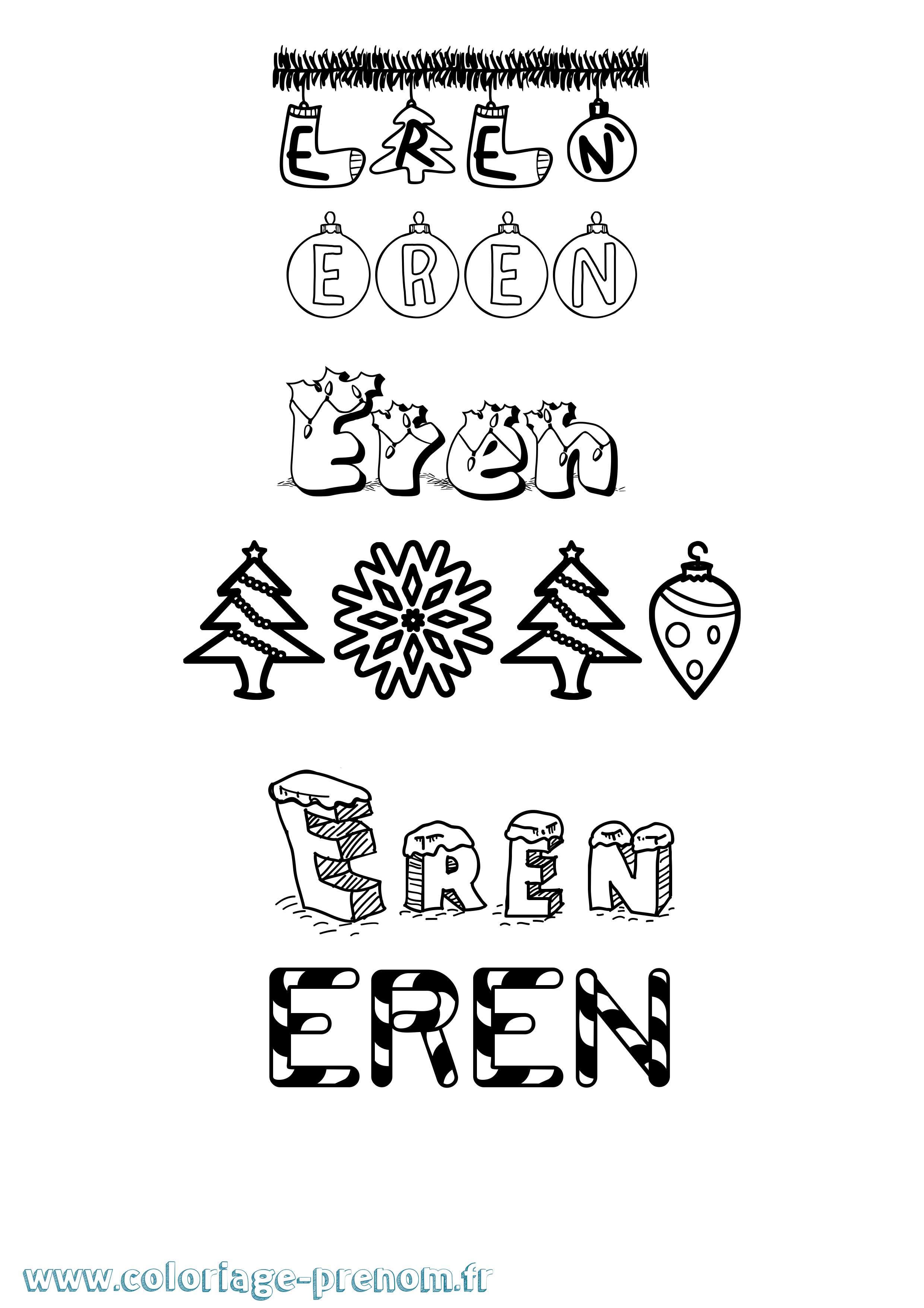 Coloriage Eren Noël Coloriage prénom Eren Noël