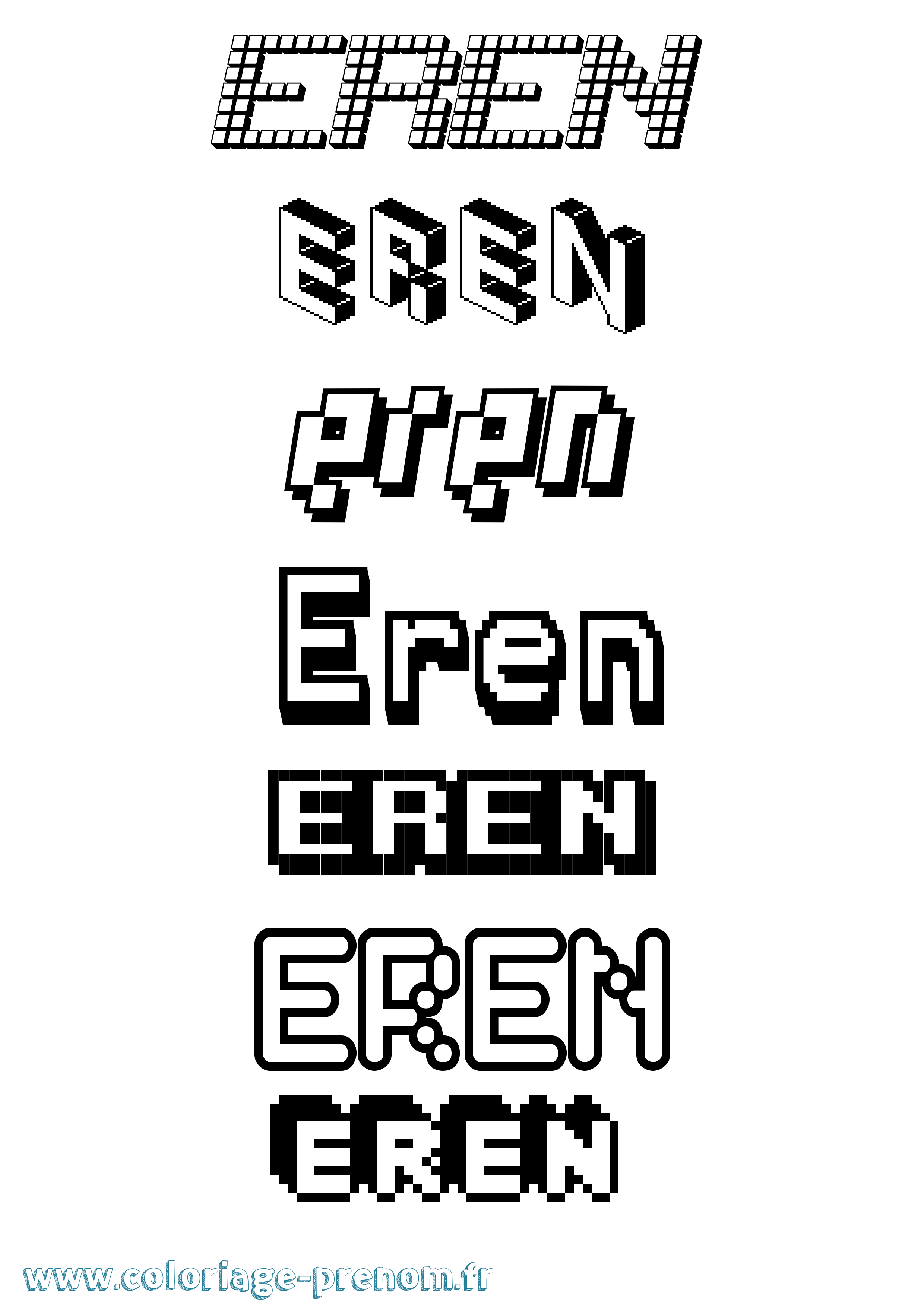 Coloriage Eren Pixel Coloriage prénom Eren Pixel
