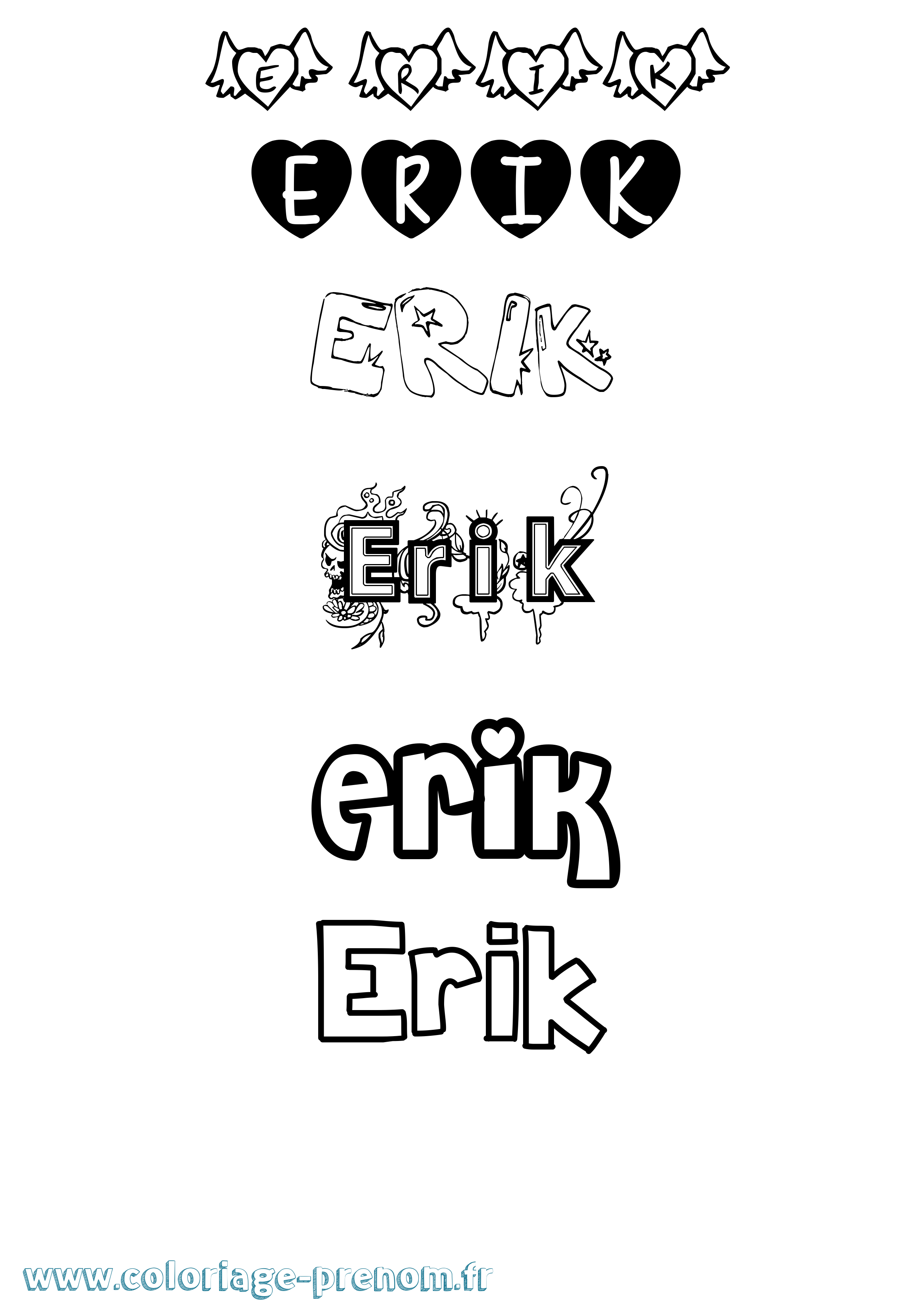 Coloriage prénom Erik Girly
