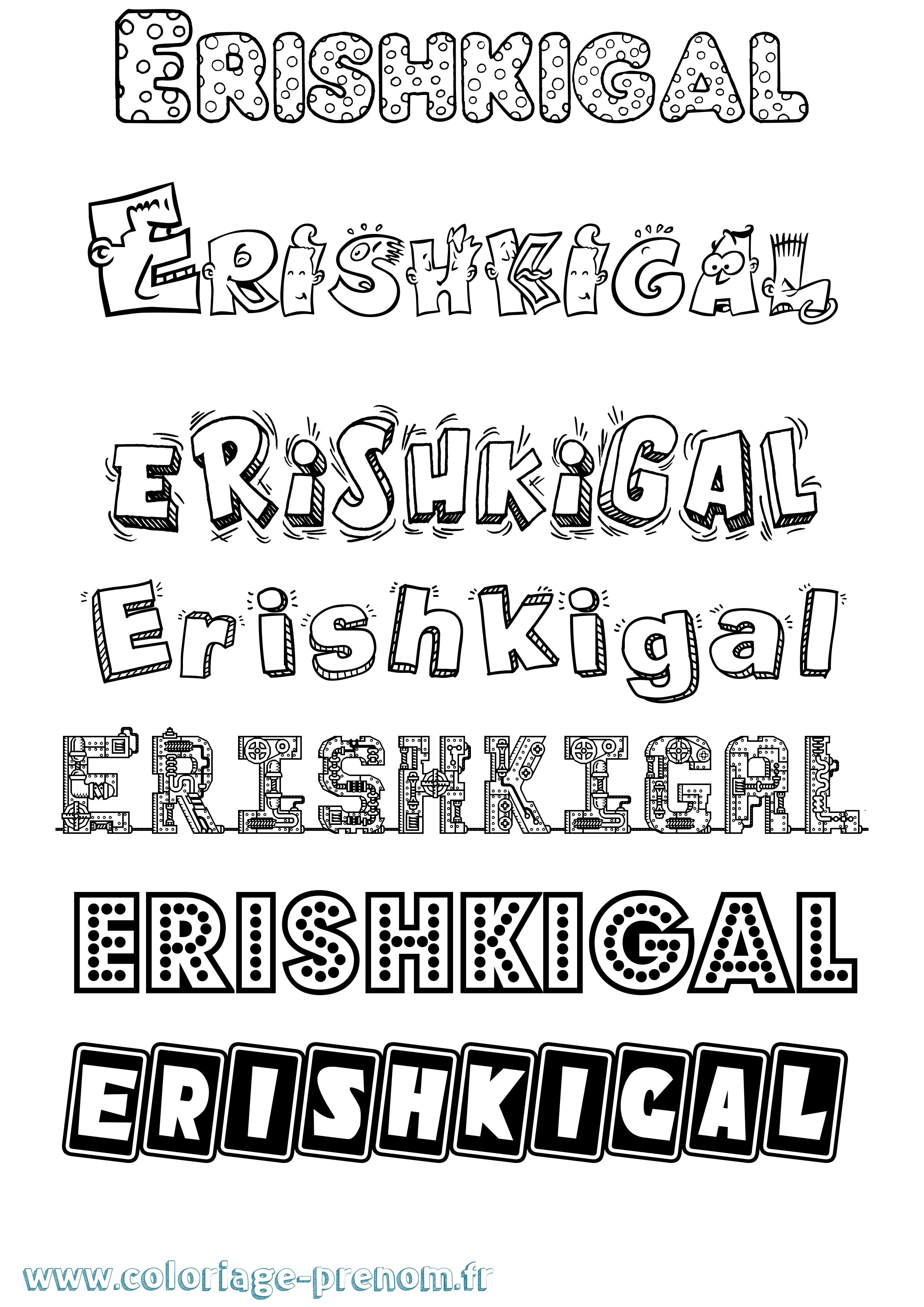 Coloriage prénom Erishkigal Fun