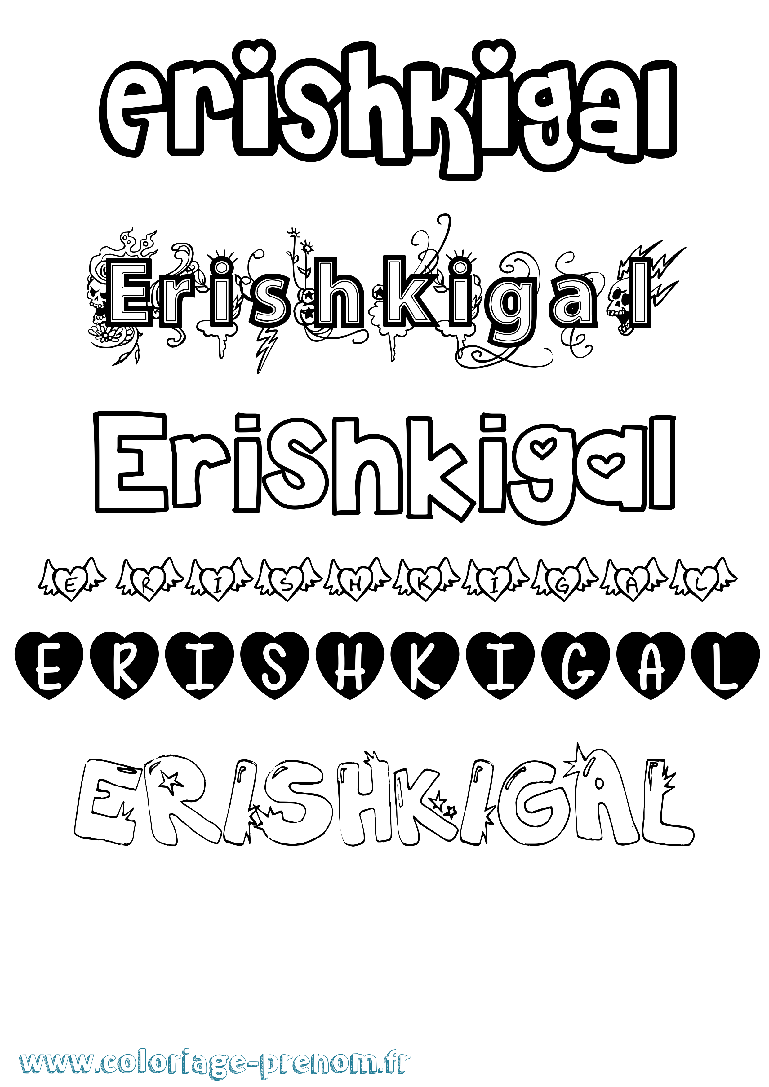Coloriage prénom Erishkigal Girly