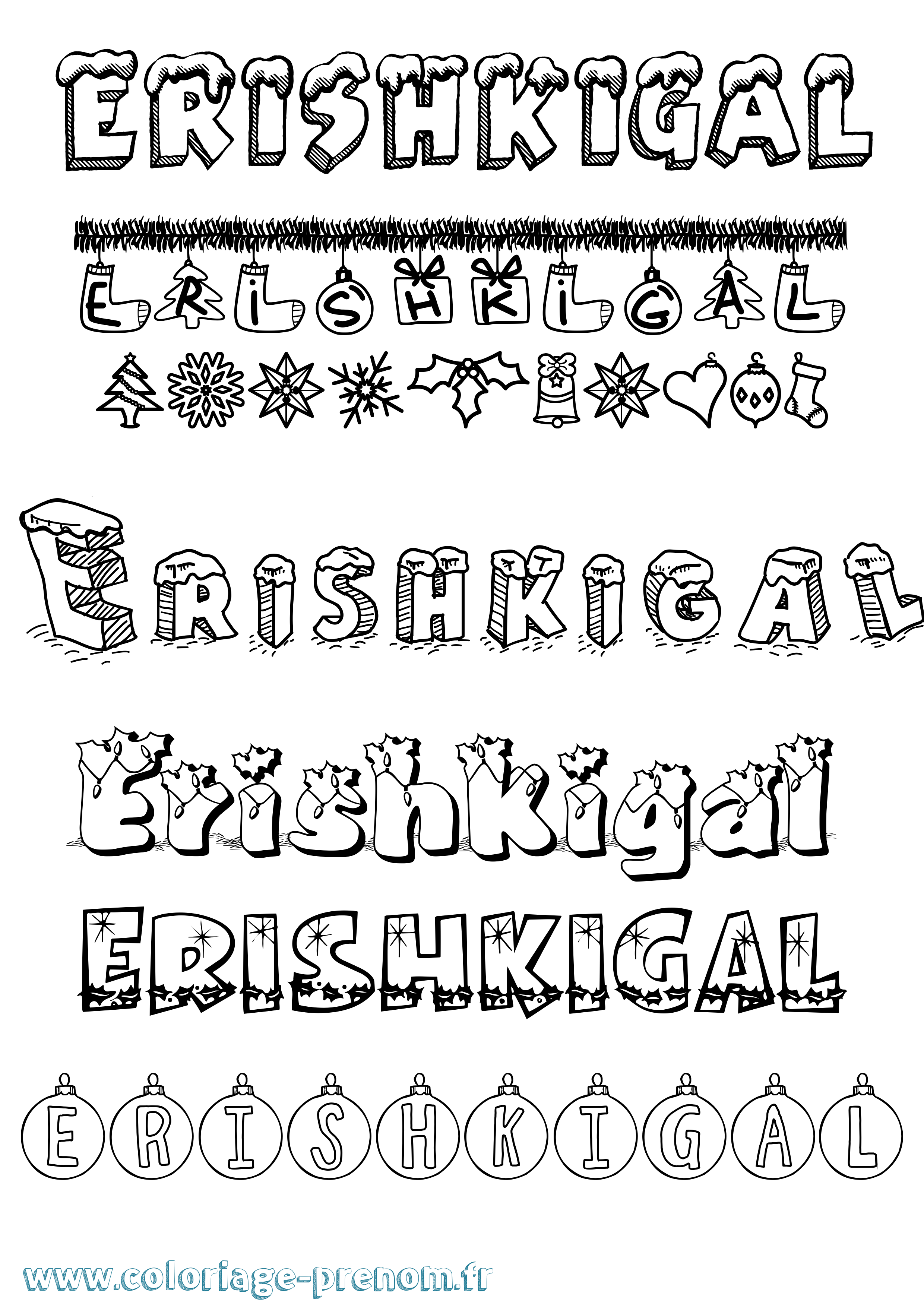 Coloriage prénom Erishkigal Noël
