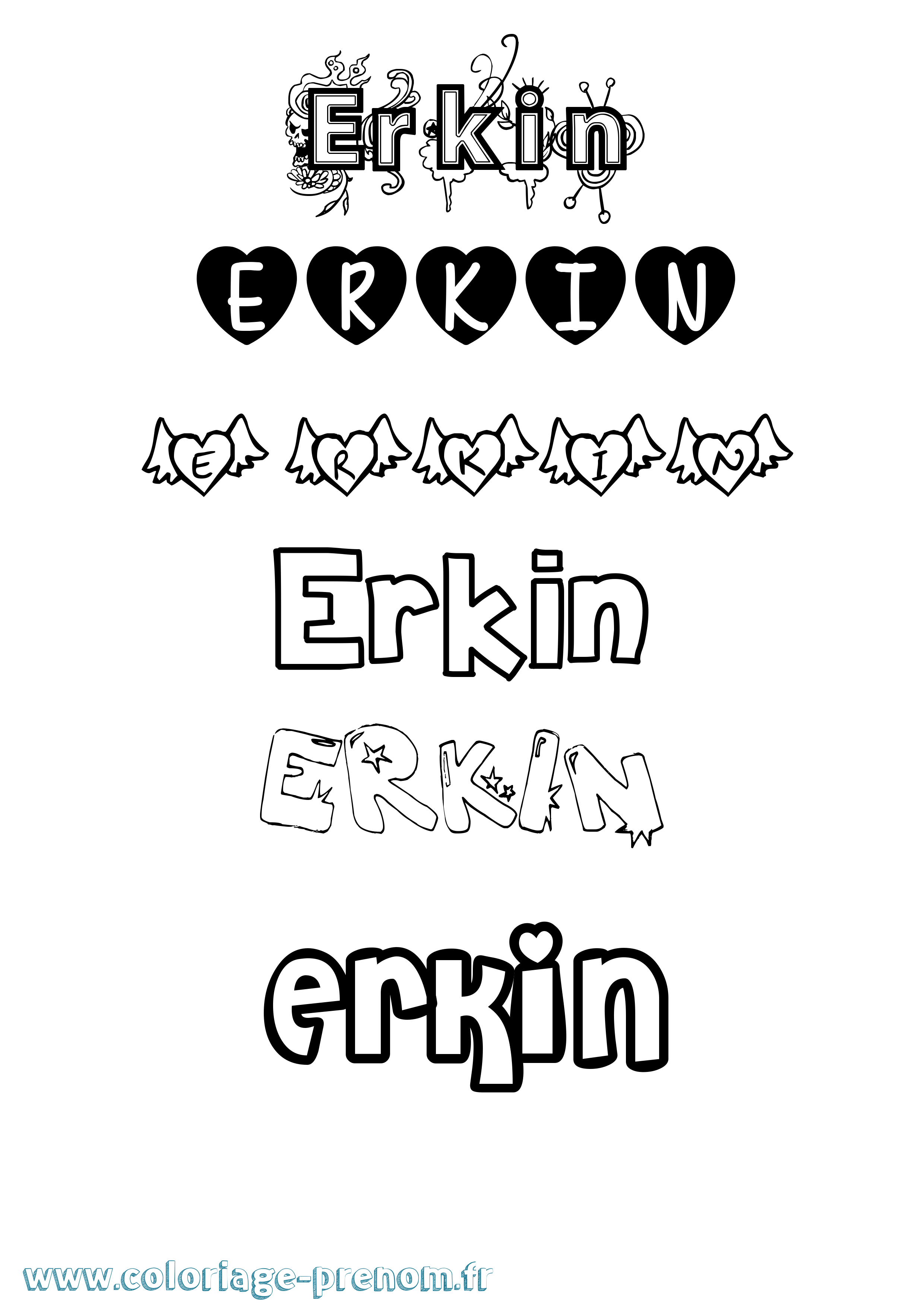 Coloriage Erkin Girly Coloriage prénom Erkin Girly
