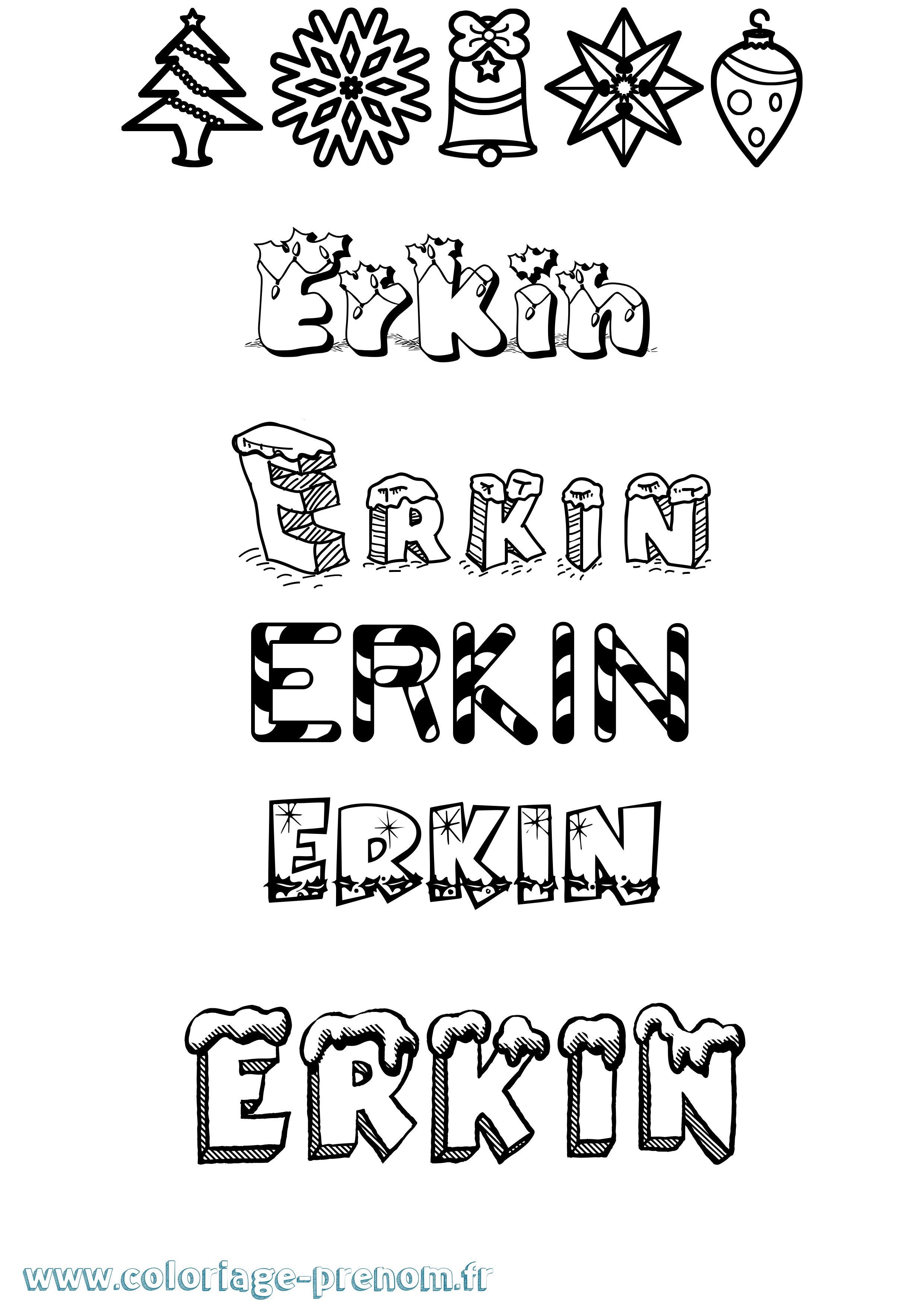 Coloriage Erkin Noël Coloriage prénom Erkin Noël