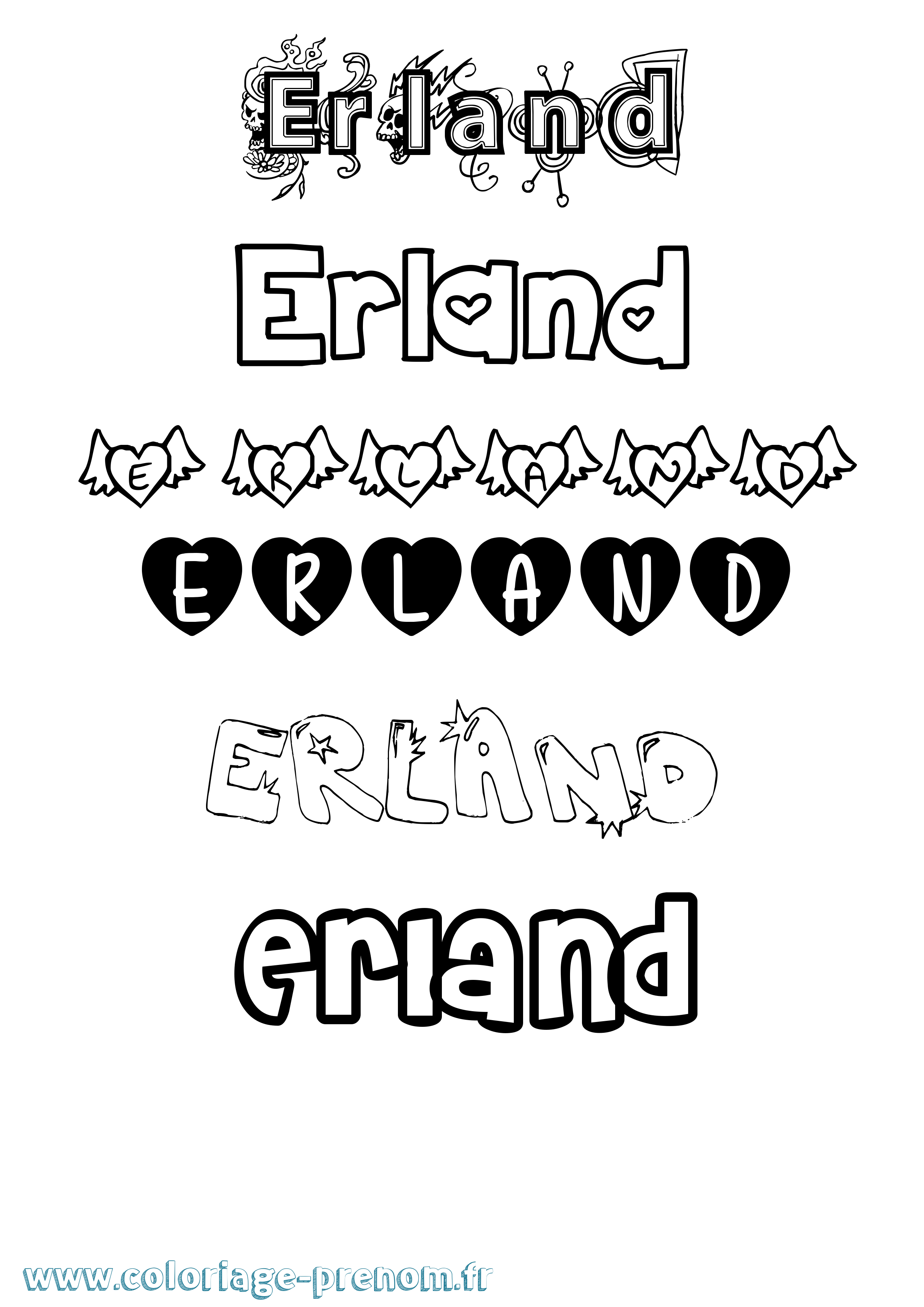 Coloriage prénom Erland Girly