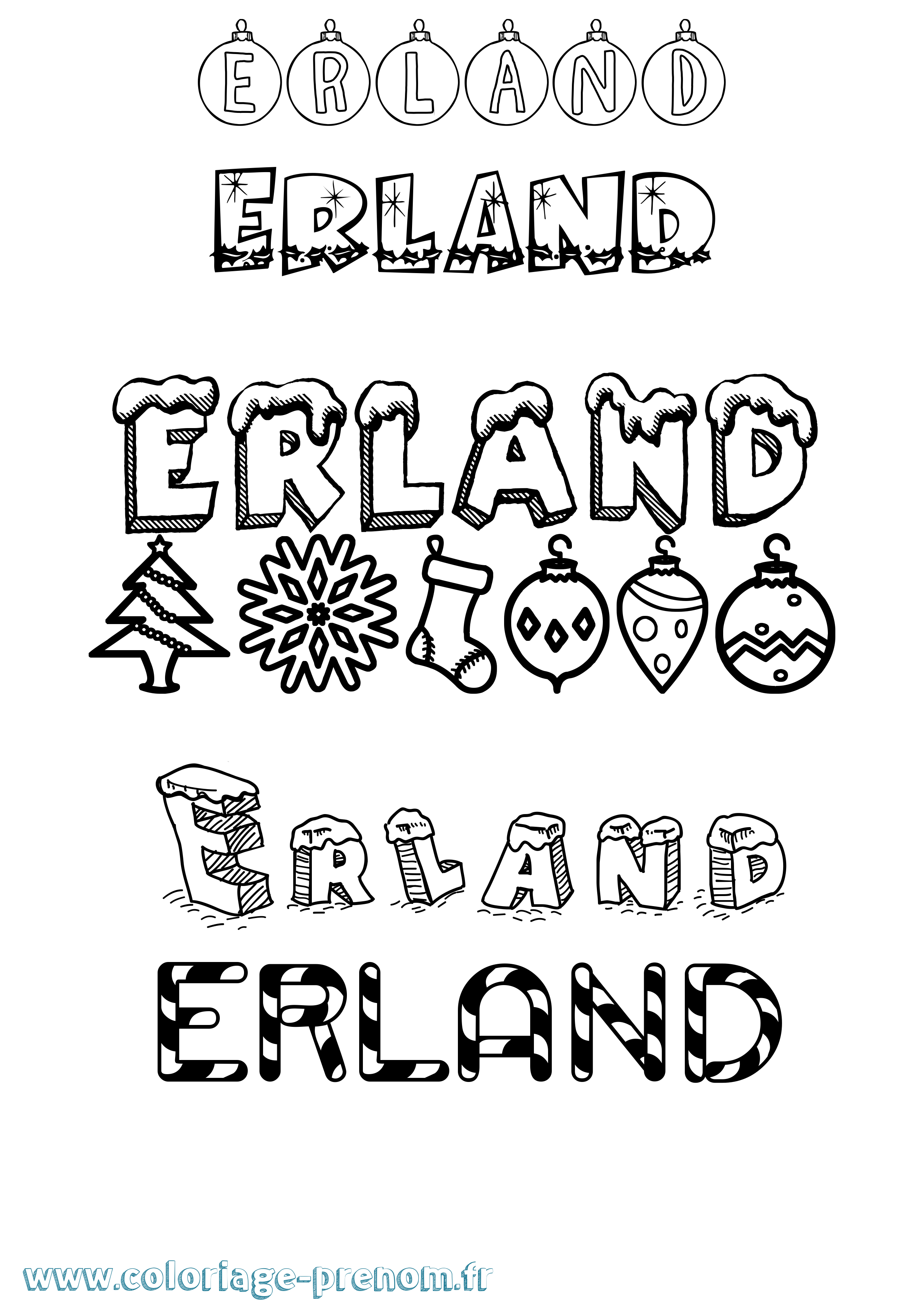 Coloriage prénom Erland Noël