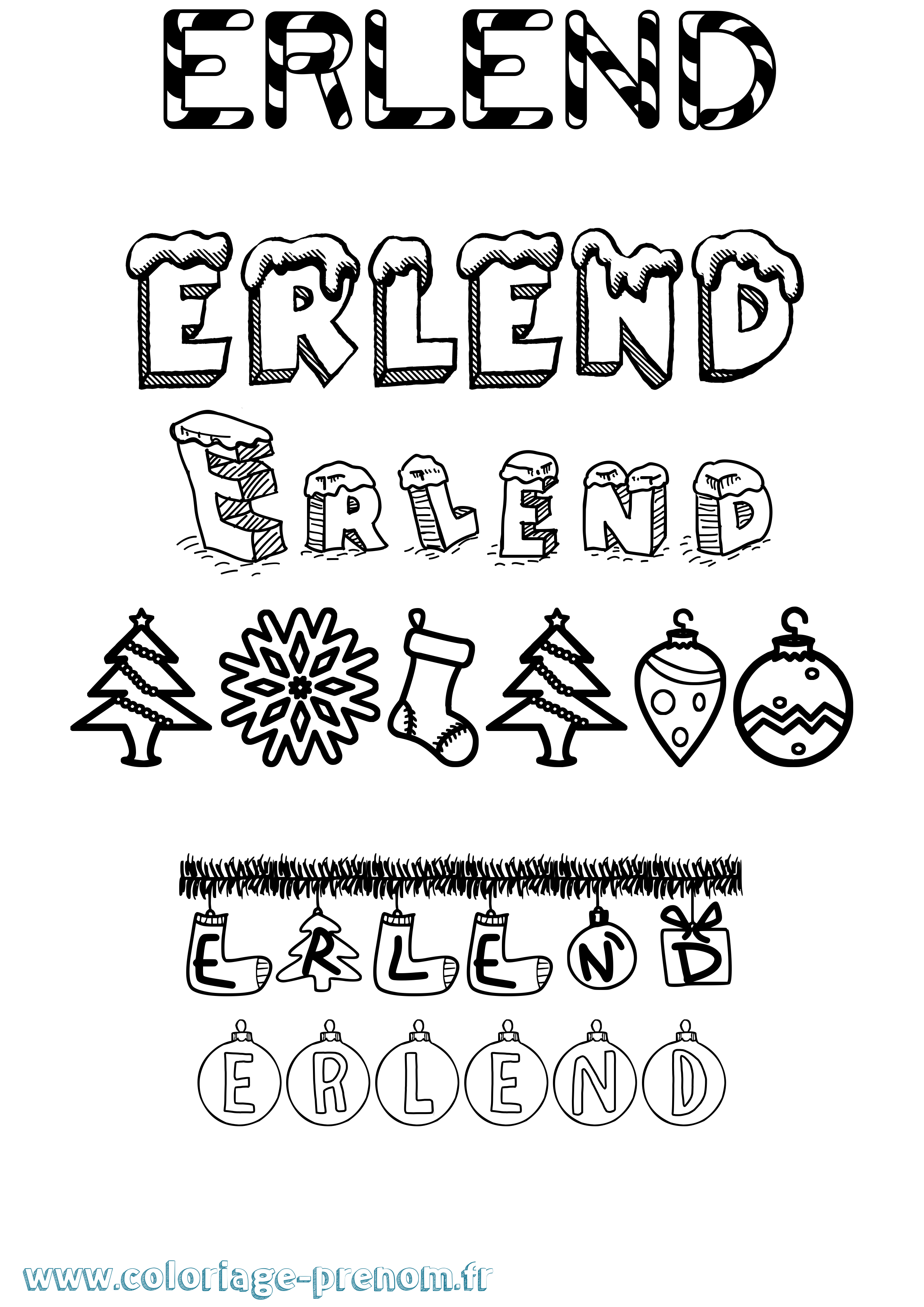 Coloriage Erlend Noël Coloriage prénom Erlend Noël