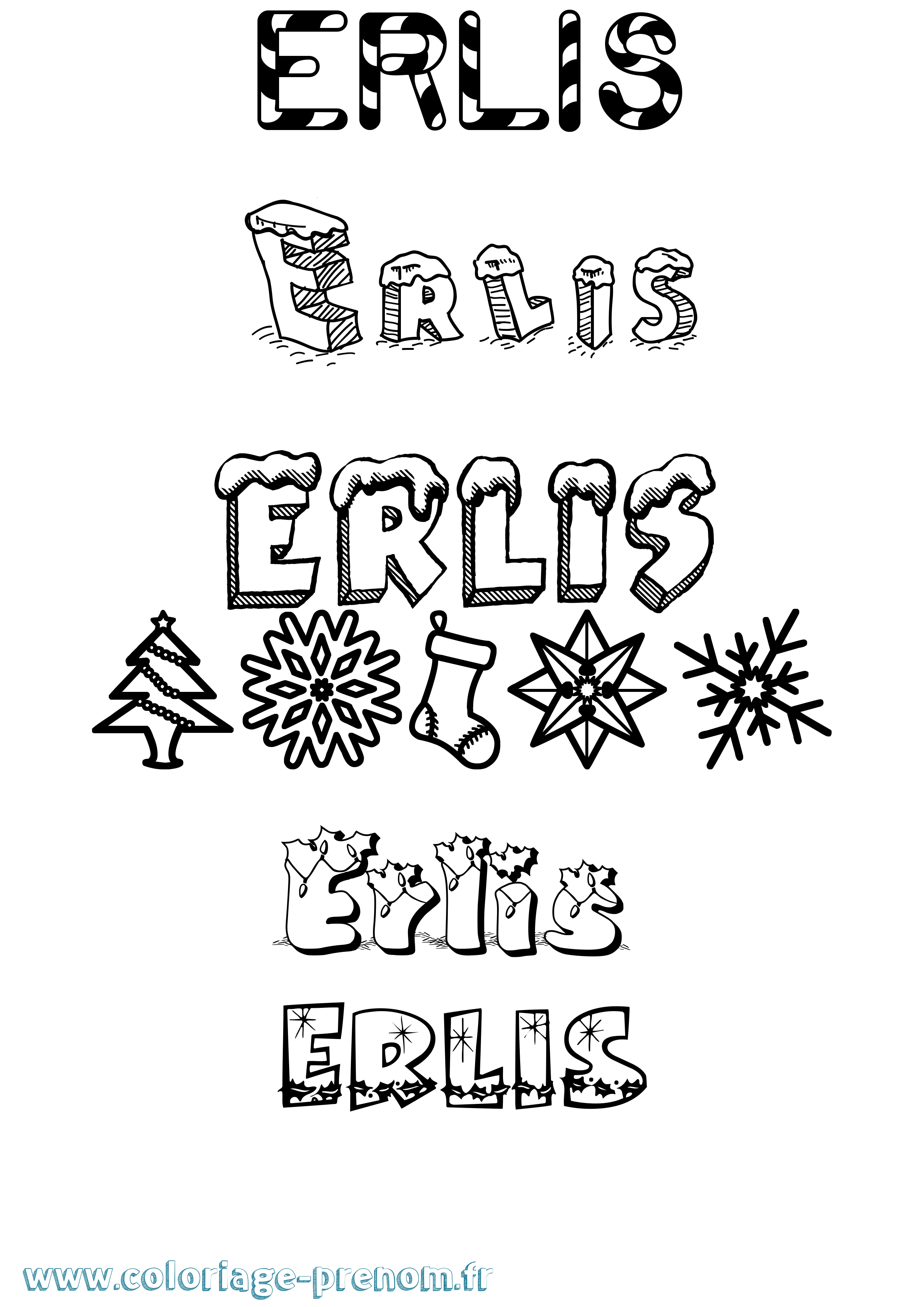 Coloriage Erlis Noël Coloriage prénom Erlis Noël