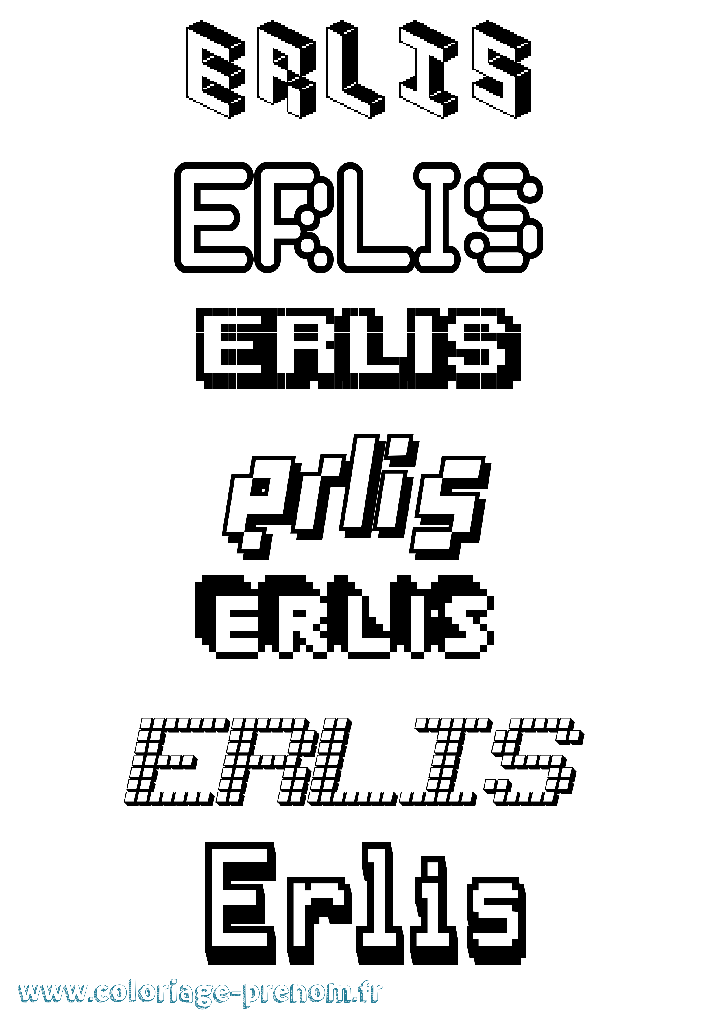Coloriage prénom Erlis Pixel