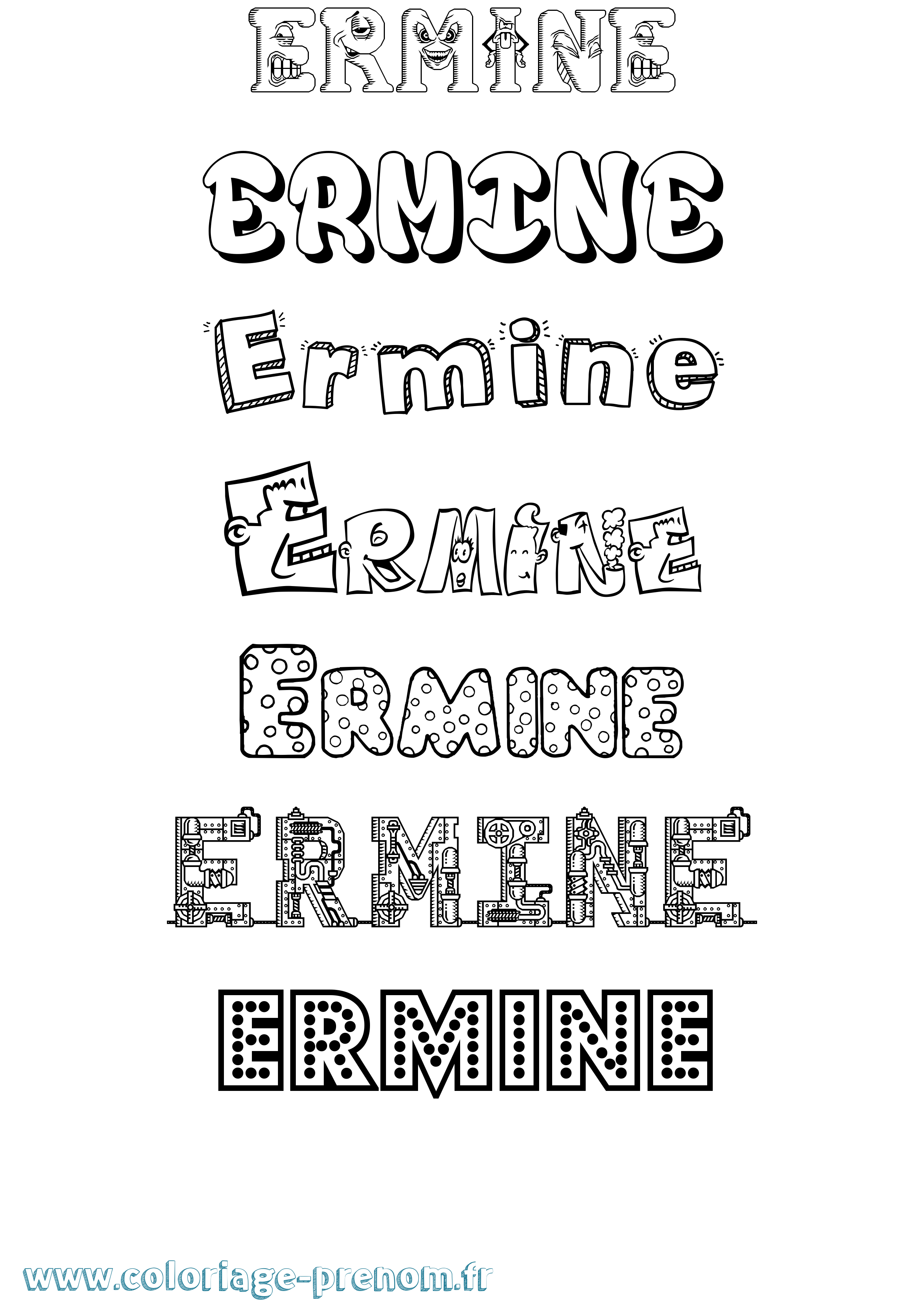 Coloriage prénom Ermine Fun