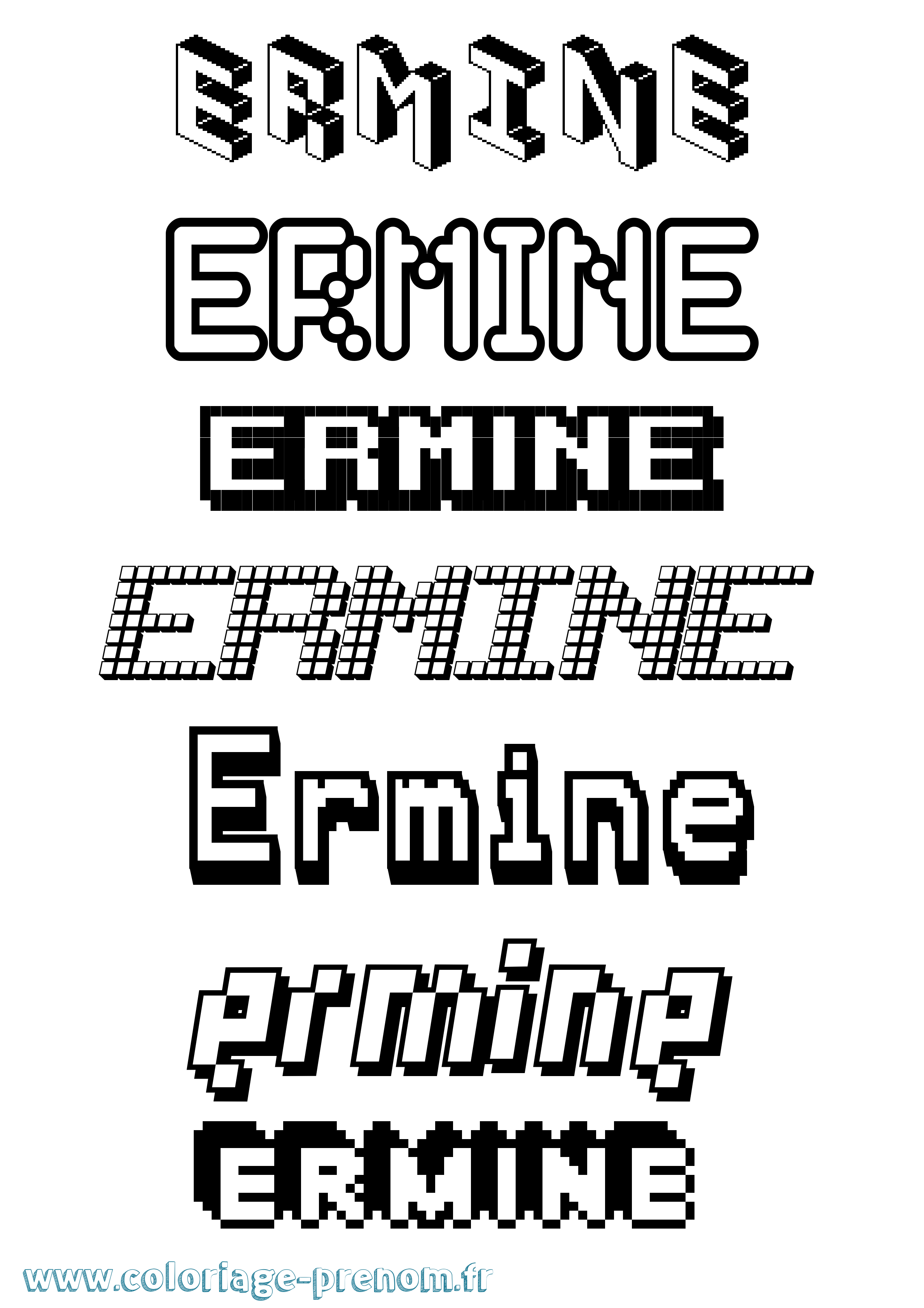Coloriage prénom Ermine Pixel