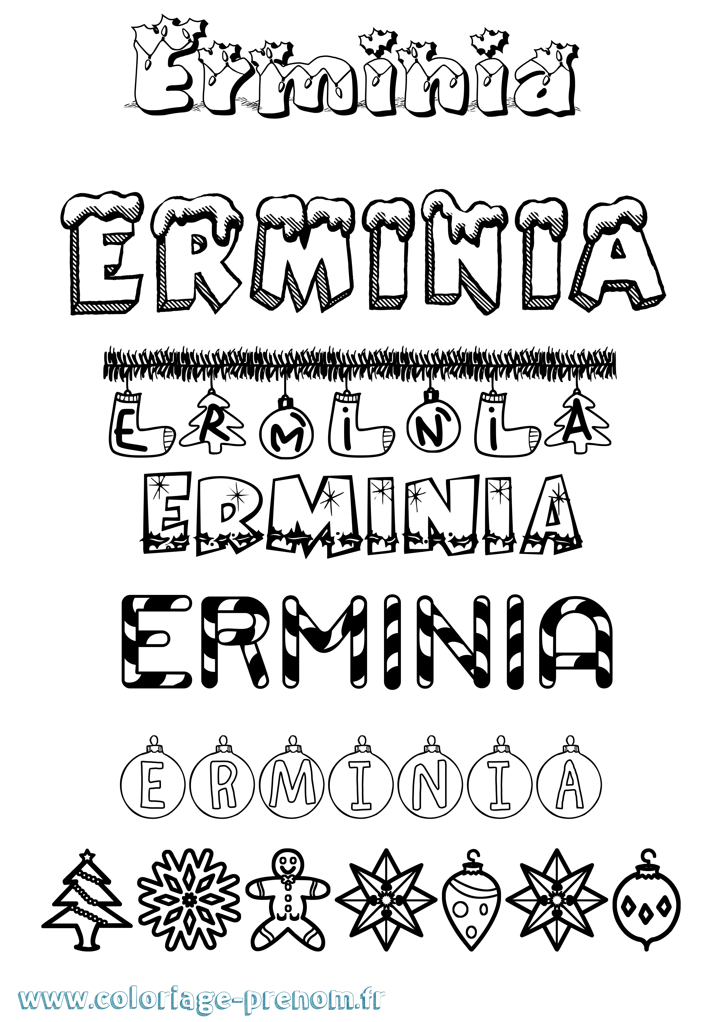 Coloriage prénom Erminia Noël