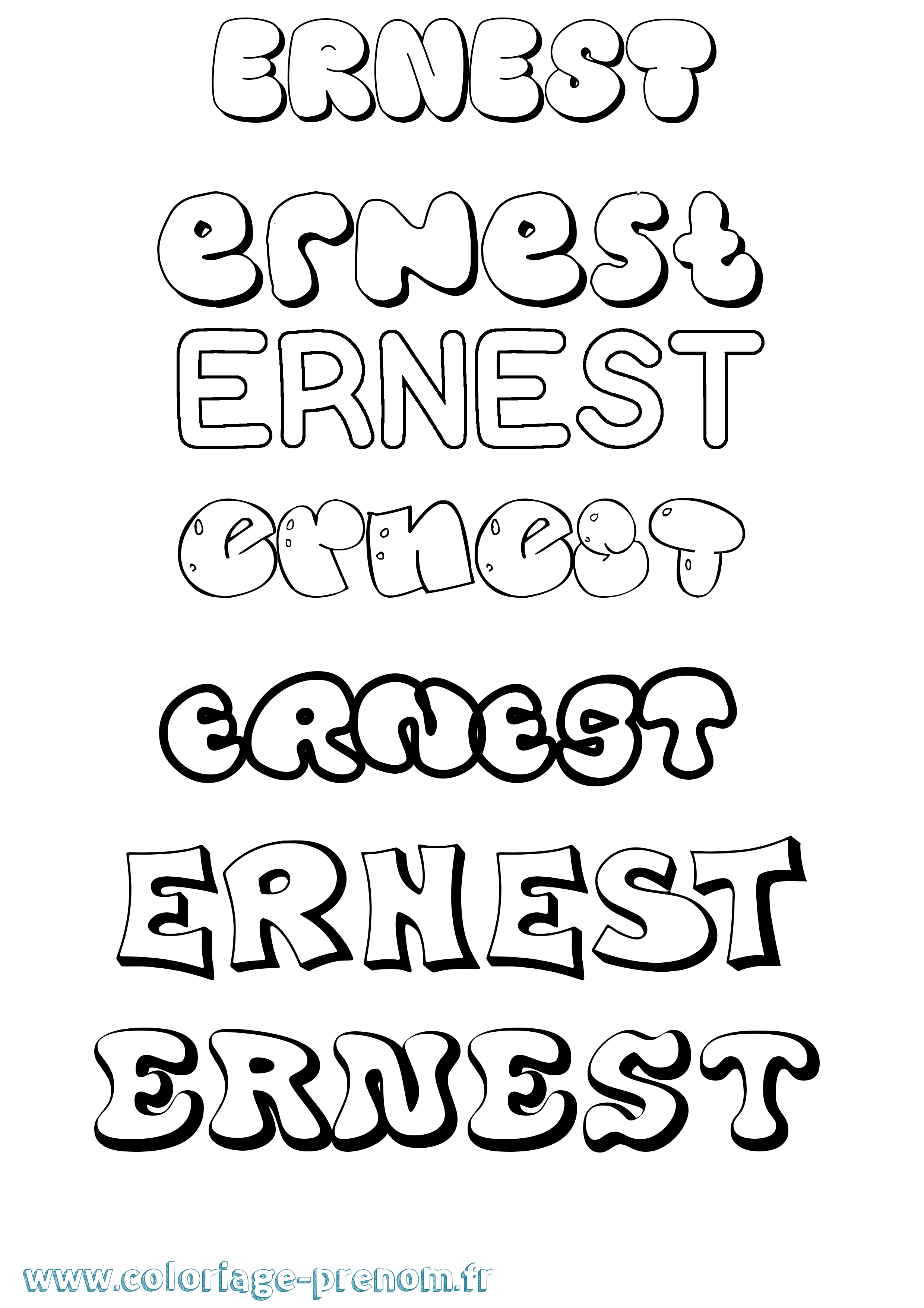 Coloriage prénom Ernest Bubble