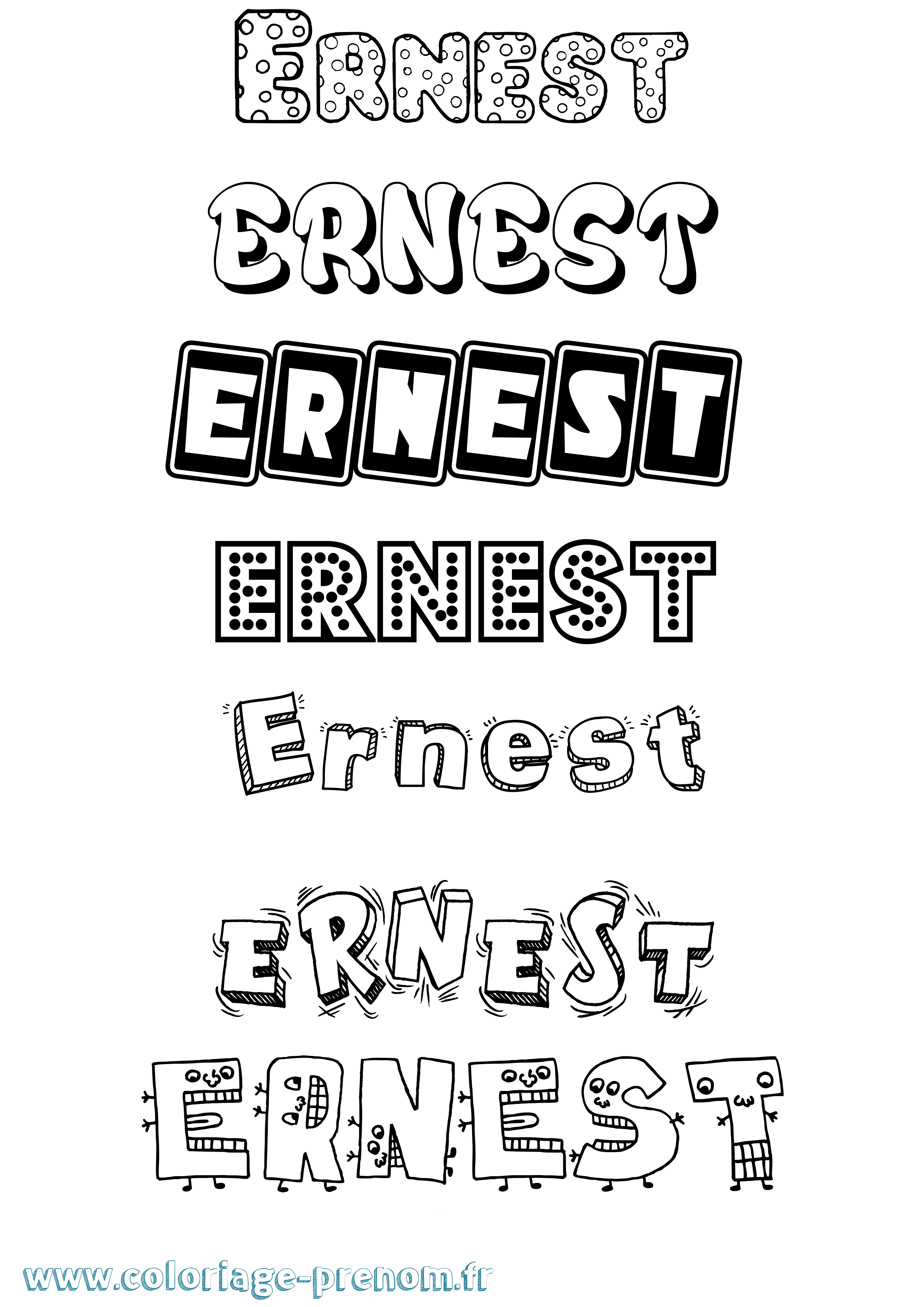 Coloriage prénom Ernest Fun
