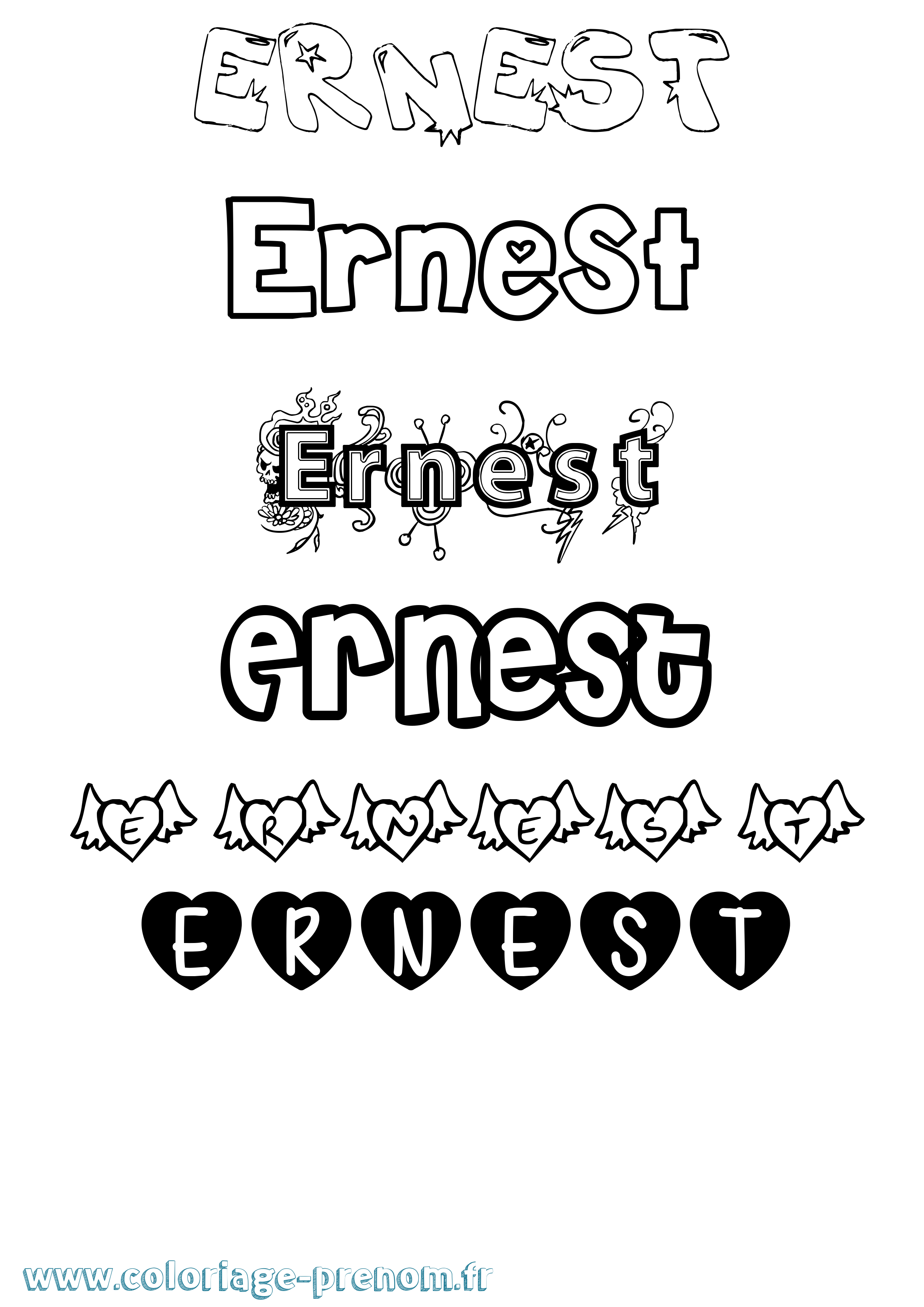 Coloriage prénom Ernest Girly