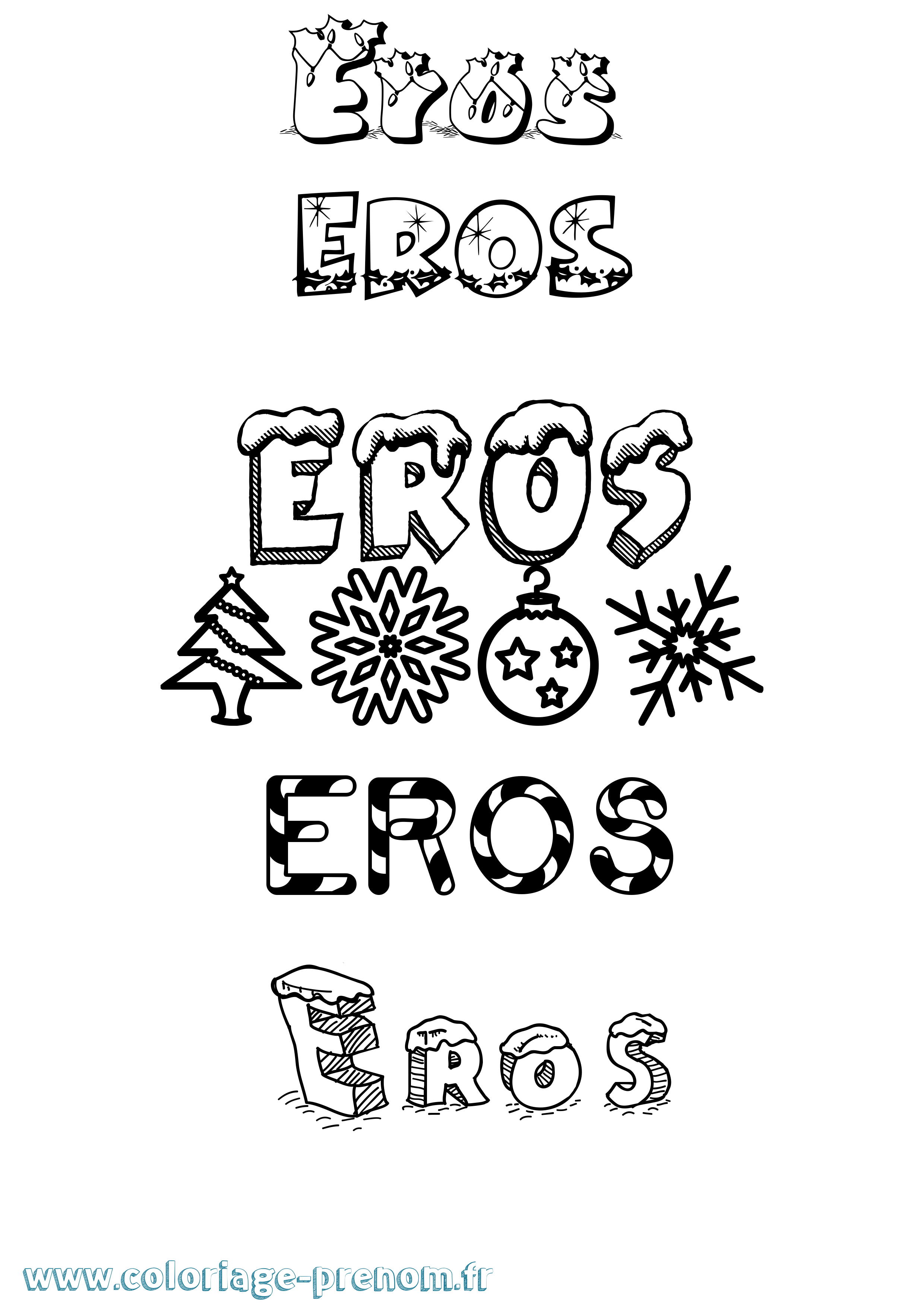 Coloriage prénom Eros Noël