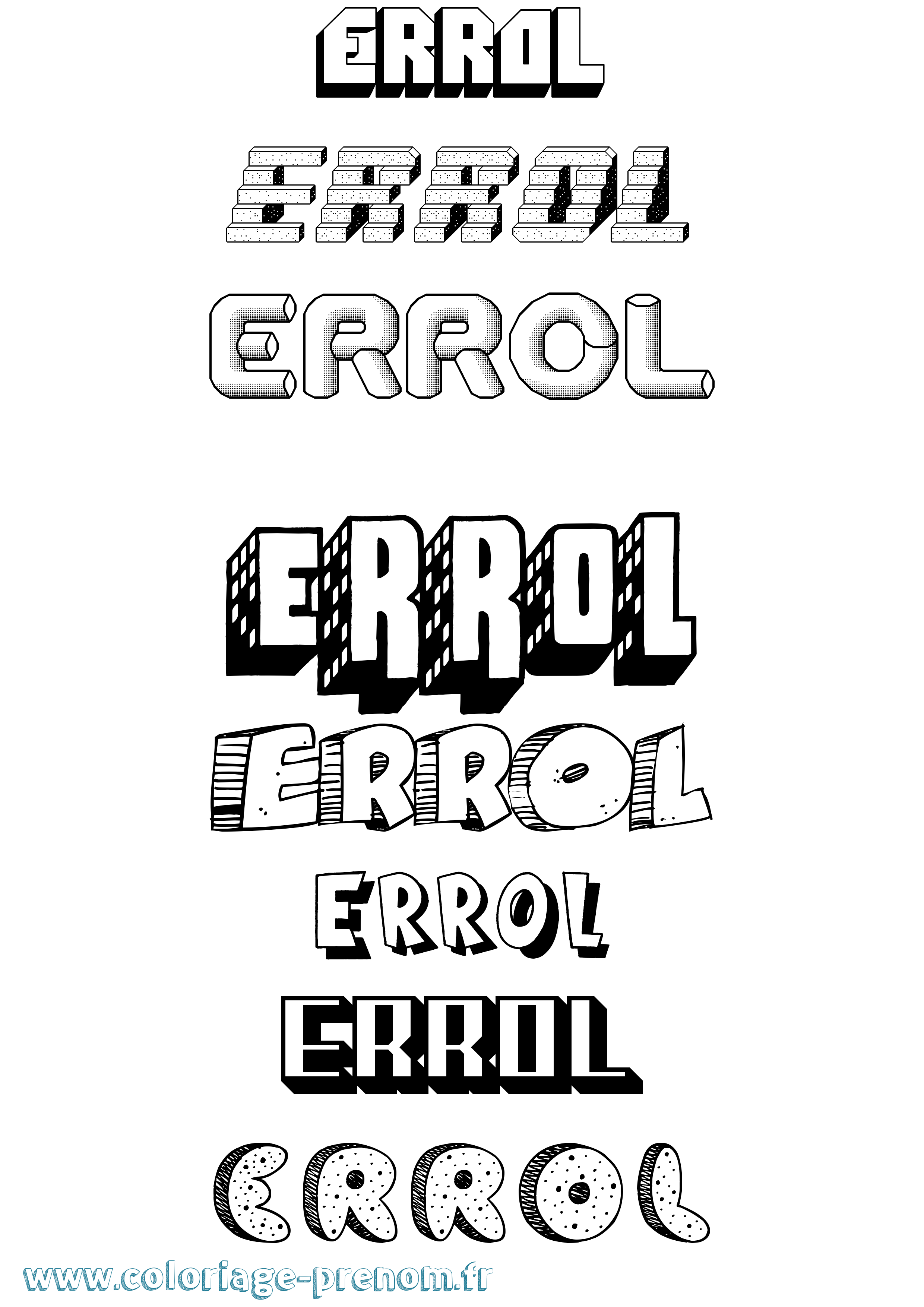 Coloriage Errol Effet 3D Coloriage prénom Errol Effet 3D