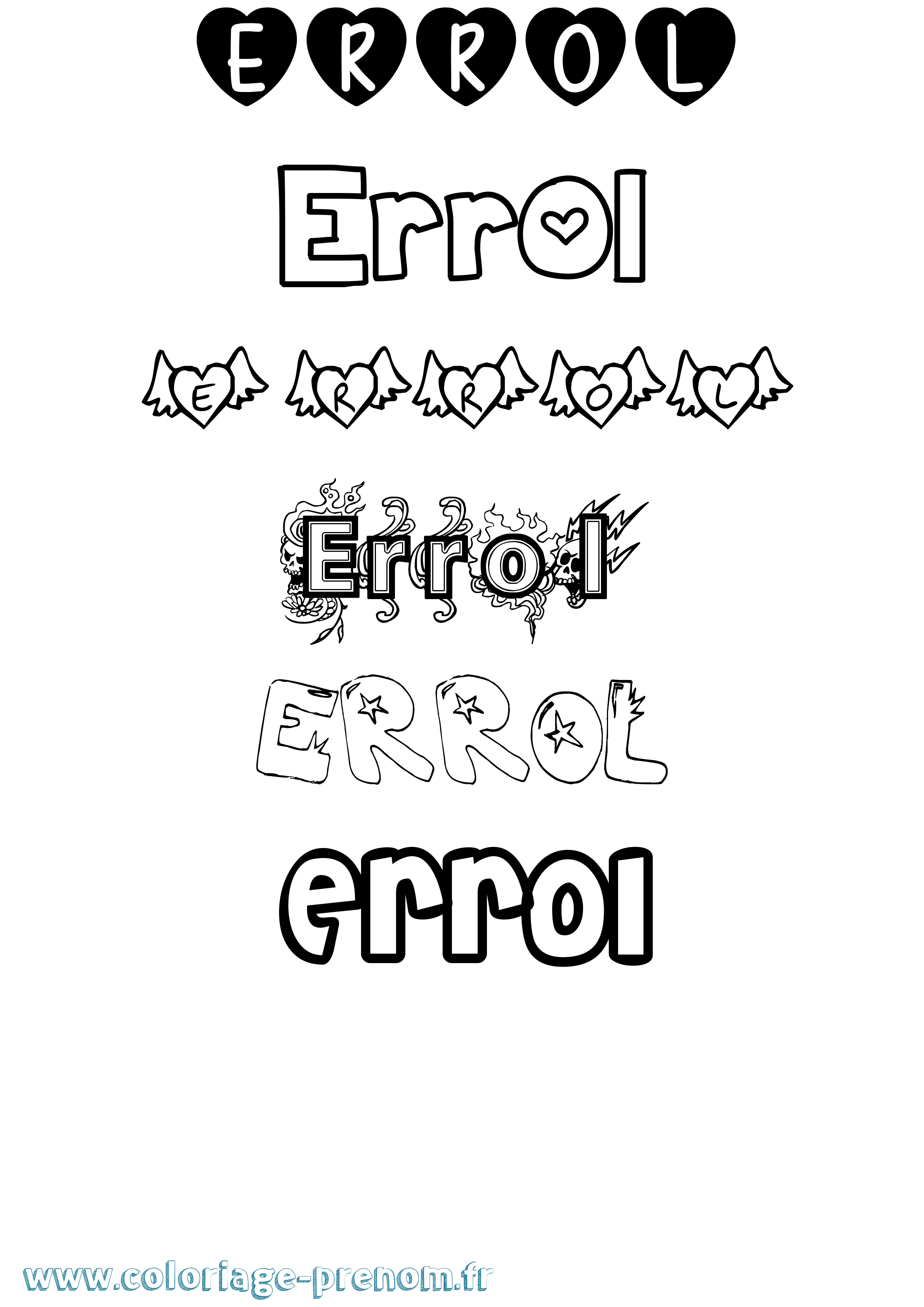 Coloriage Errol Girly Coloriage prénom Errol Girly